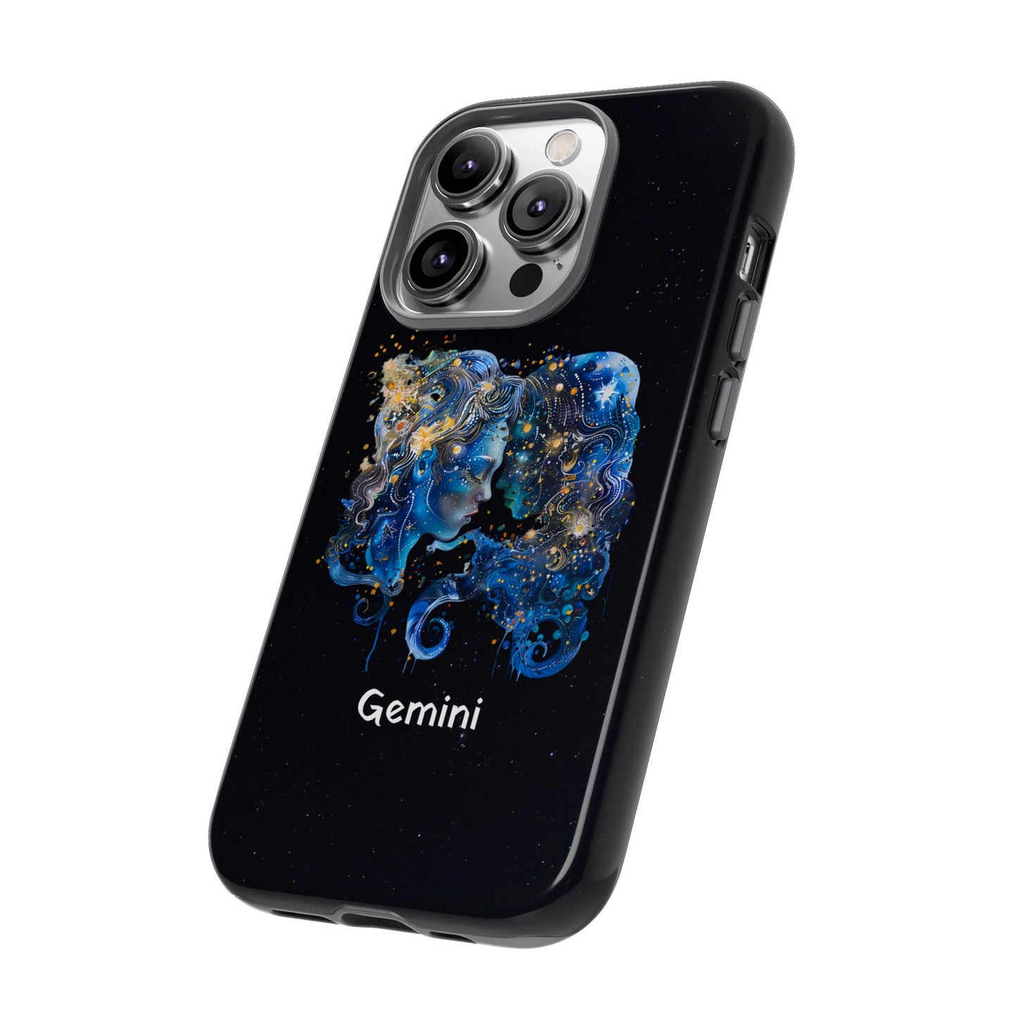 Gemini Zodiac Star Sign Black Glossy Phone Case Tough Protection for iPhone or Samsung Galaxy