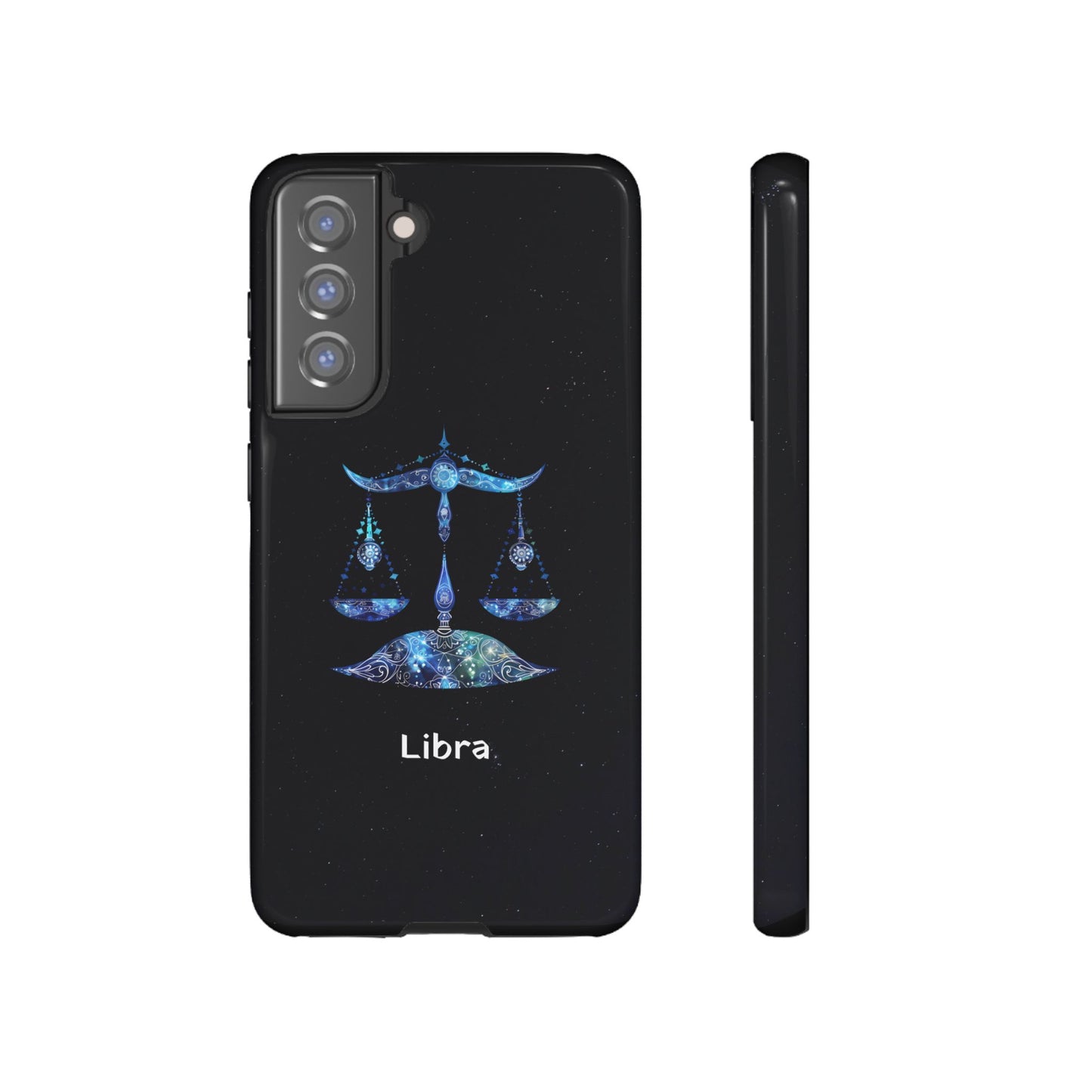 Libra Zodiac Star Sign Black Glossy Phone Case Tough Protection for iPhone or Samsung Galaxy