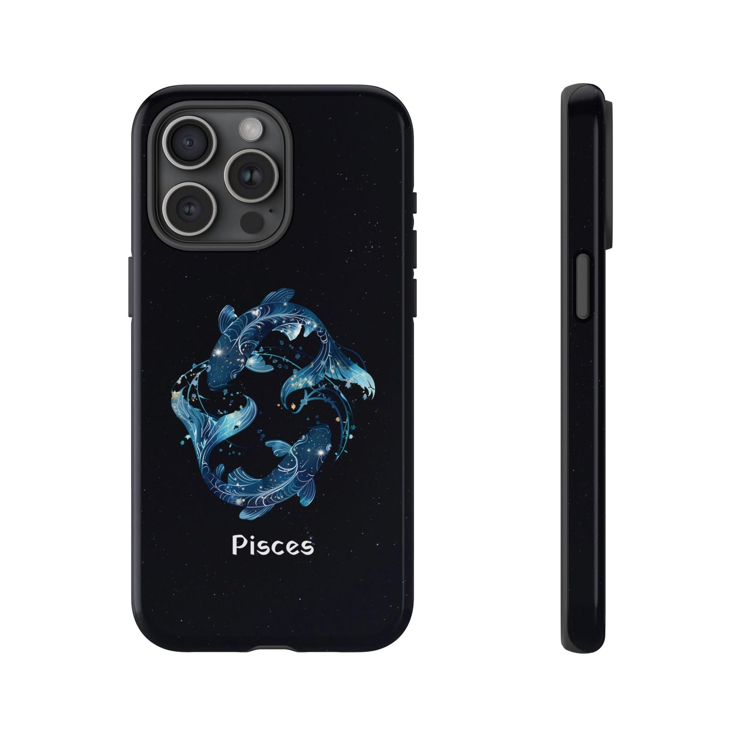 Pisces Zodiac Star Sign Black Glossy Phone Case Tough Protection for iPhone or Samsung Galaxy