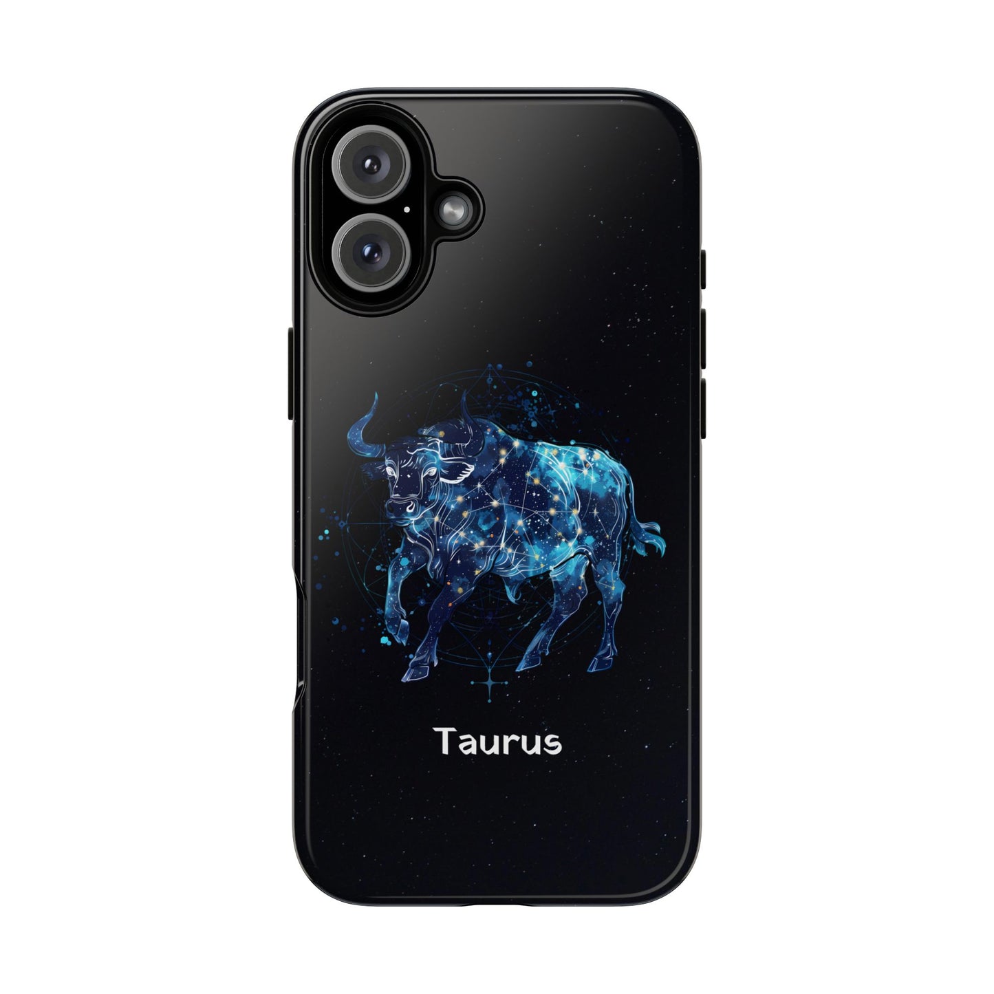 Taurus Zodiac Star Sign Black Glossy Phone Case Tough Protection for iPhone or Samsung Galaxy