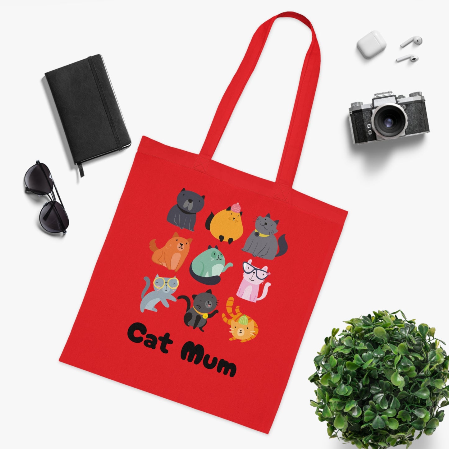 Cat Mum Large Cotton Tote Bag in Various Colours - Perfect Gift for Cat Lovers