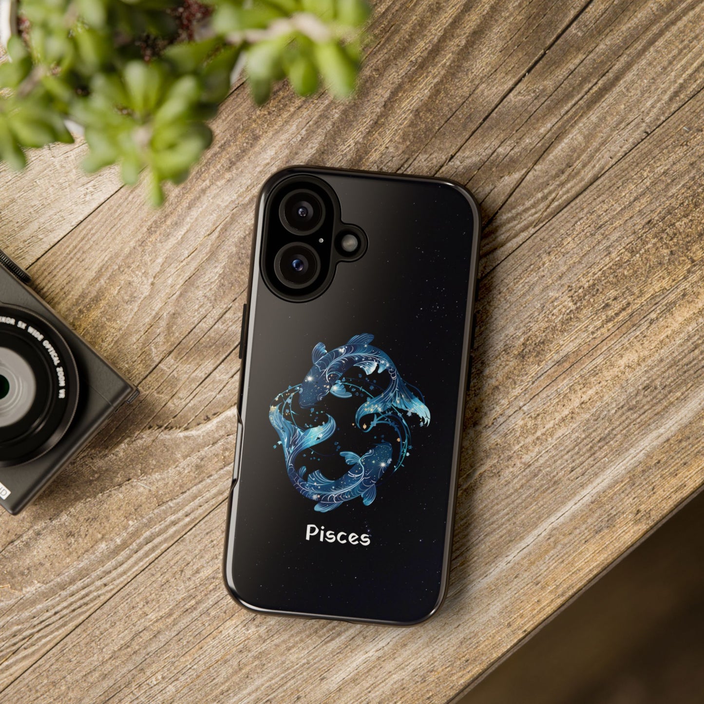 Pisces Zodiac Star Sign Black Glossy Phone Case Tough Protection for iPhone or Samsung Galaxy