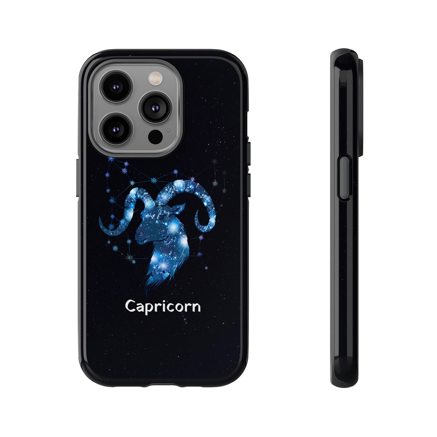 Capricorn Zodiac Star Sign Black Glossy Phone Case Tough Protection for iPhone or Samsung Galaxy