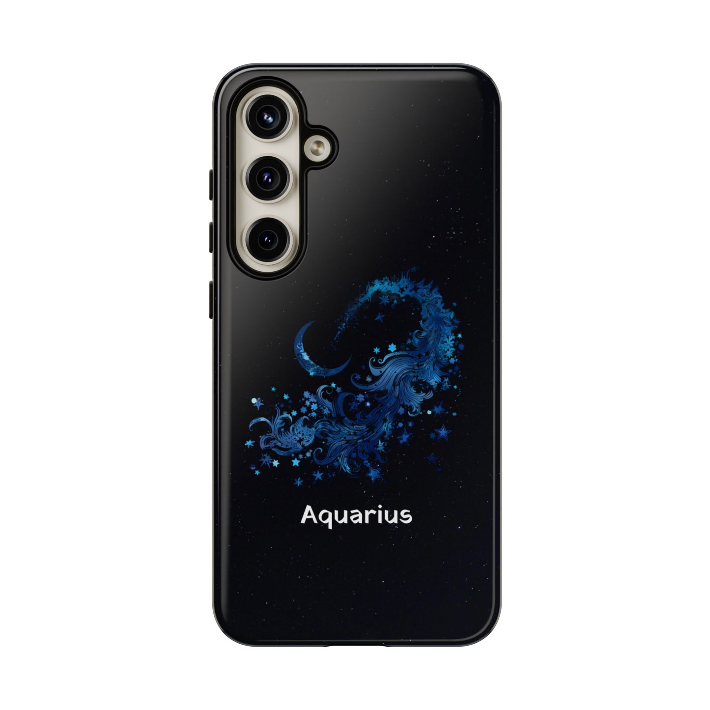 Aquarius Zodiac Star Sign Black Glossy Phone Case Tough Protection for iPhone or Samsung Galaxy