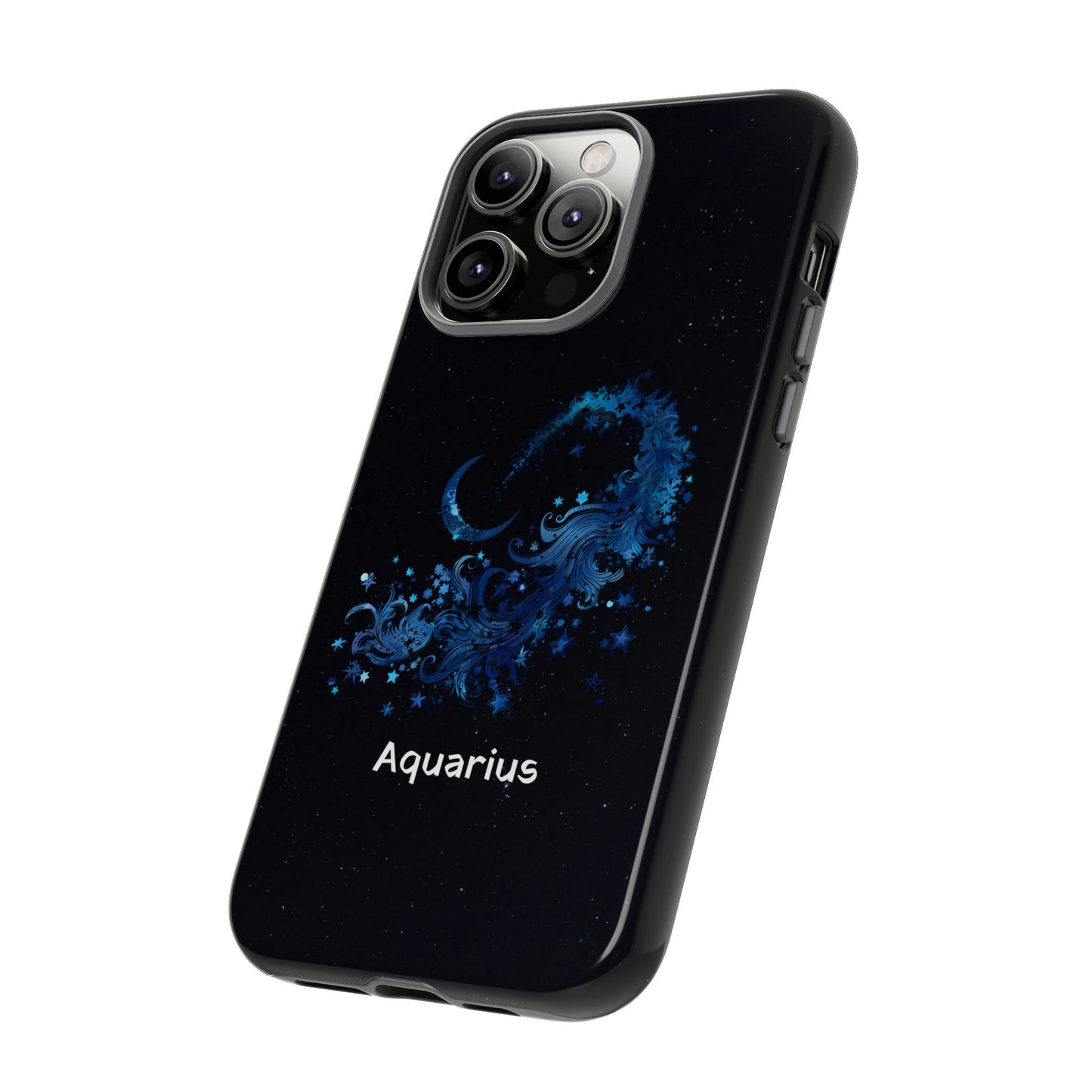 Aquarius Zodiac Star Sign Black Glossy Phone Case Tough Protection for iPhone or Samsung Galaxy
