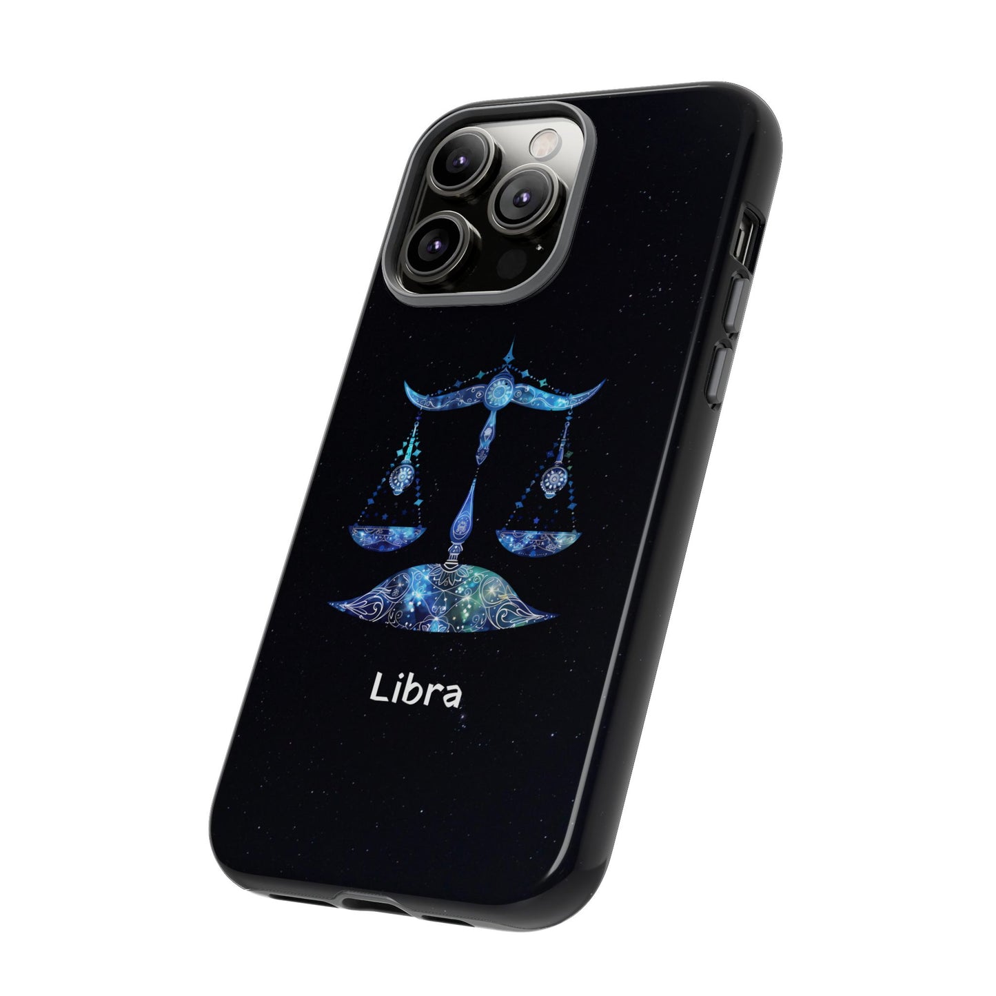 Libra Zodiac Star Sign Black Glossy Phone Case Tough Protection for iPhone or Samsung Galaxy
