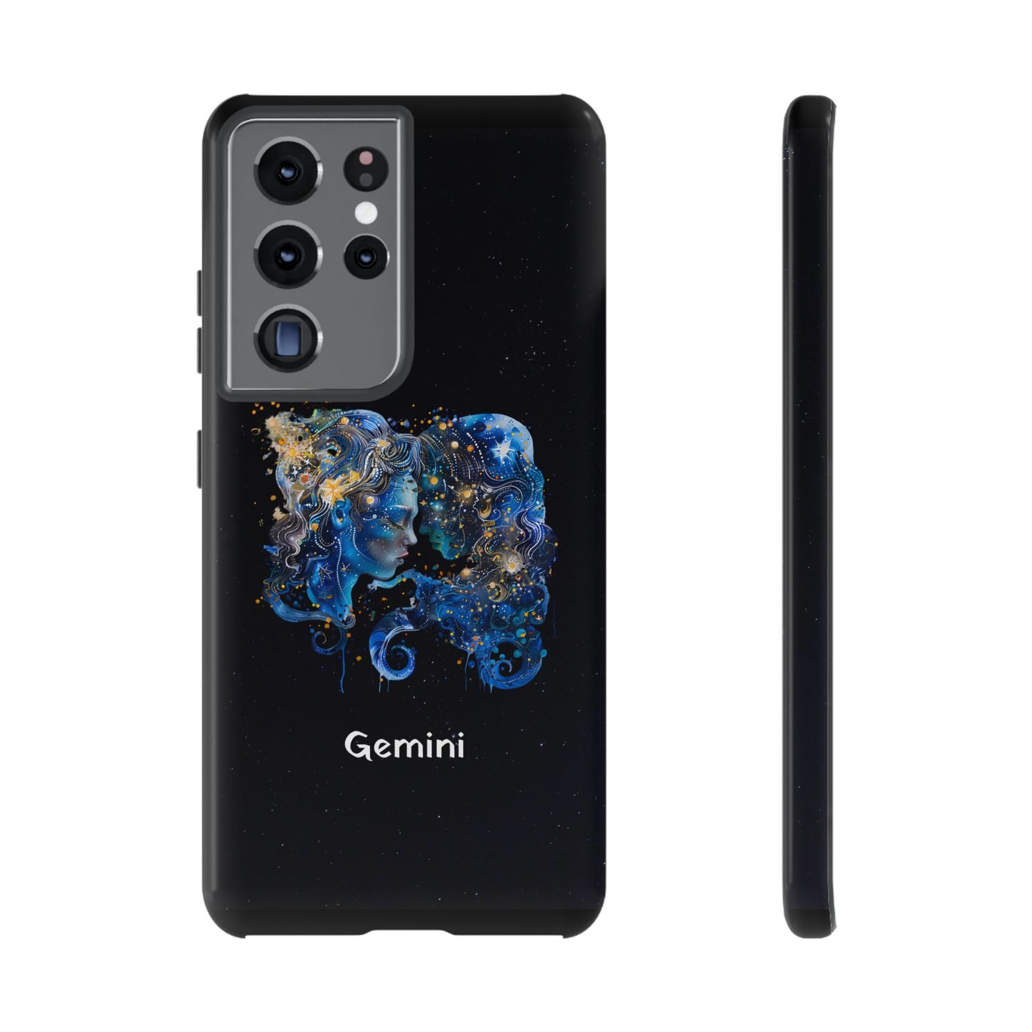 Gemini Zodiac Star Sign Black Glossy Phone Case Tough Protection for iPhone or Samsung Galaxy