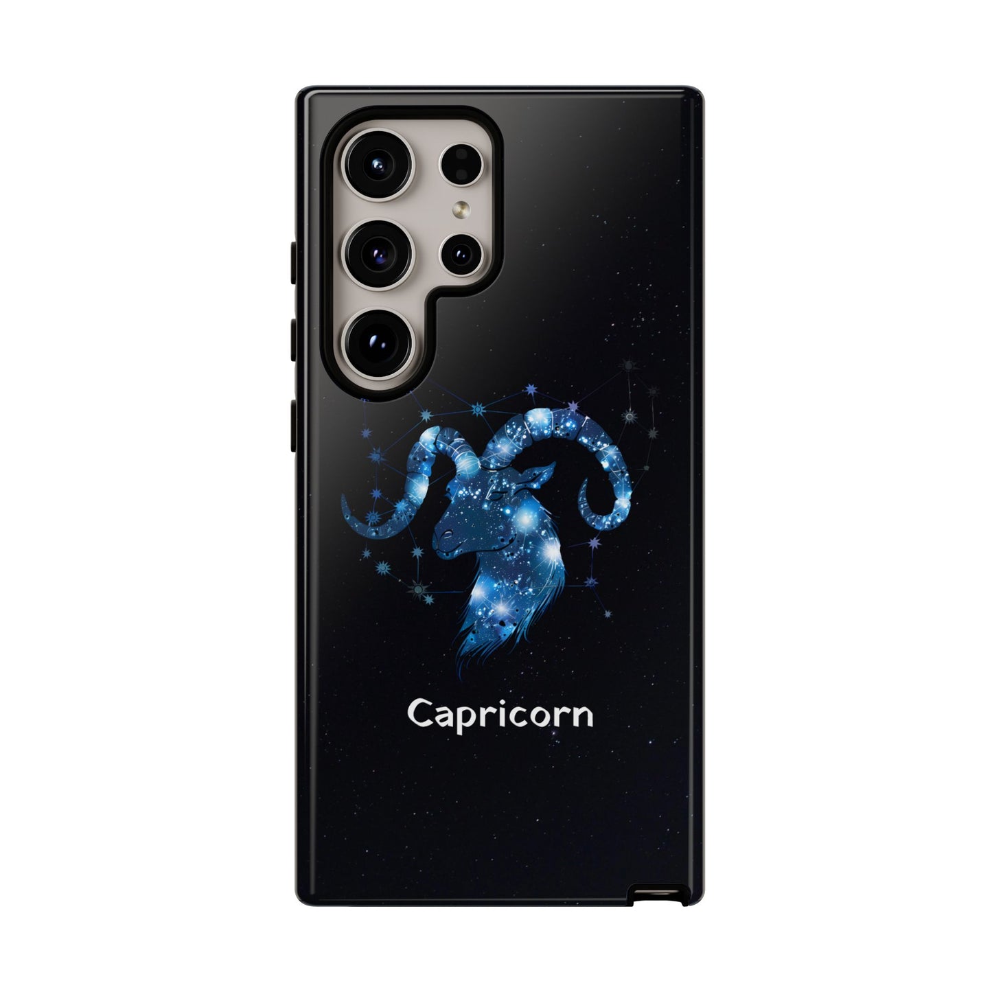 Capricorn Zodiac Star Sign Black Glossy Phone Case Tough Protection for iPhone or Samsung Galaxy