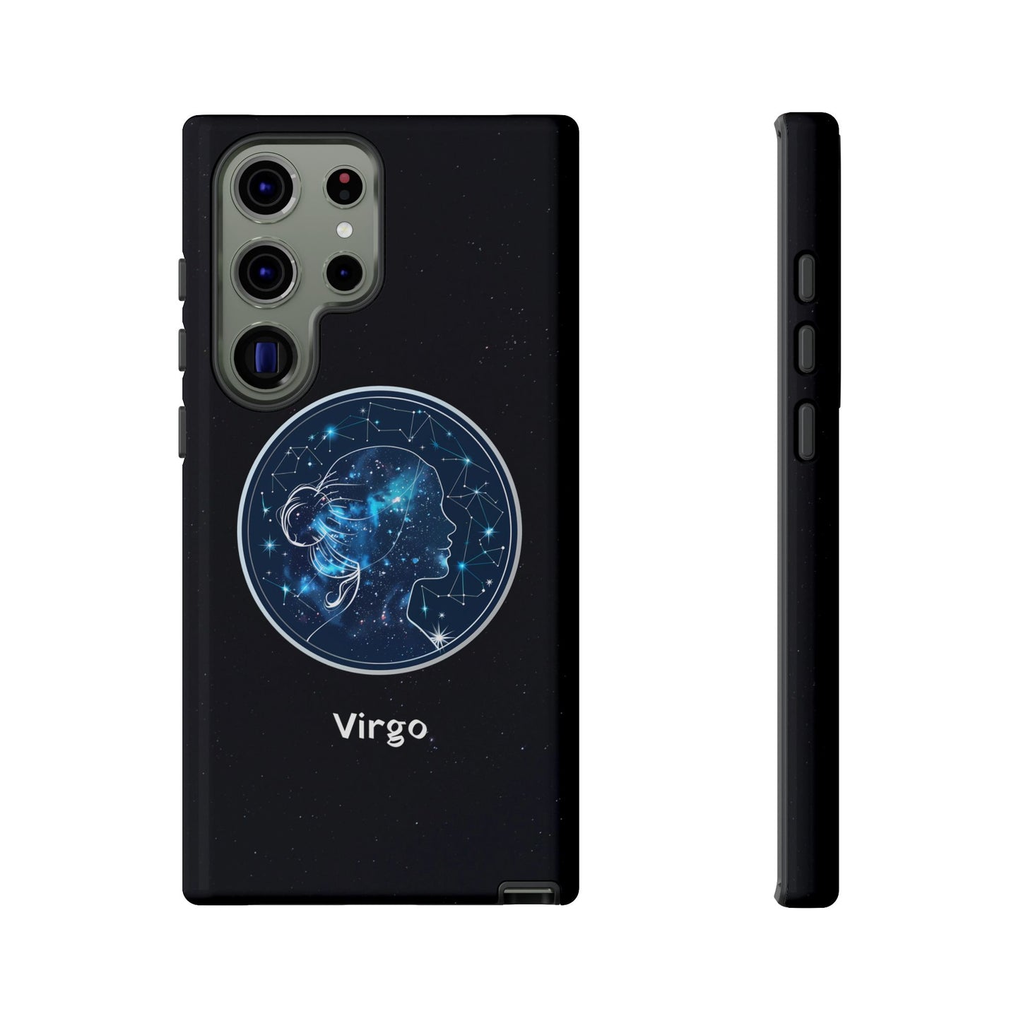 Virgo Zodiac Star Sign Black Glossy Phone Case Tough Protection for iPhone or Samsung Galaxy
