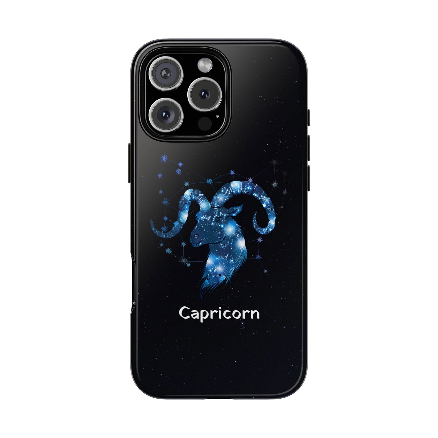 Capricorn Zodiac Star Sign Black Glossy Phone Case Tough Protection for iPhone or Samsung Galaxy