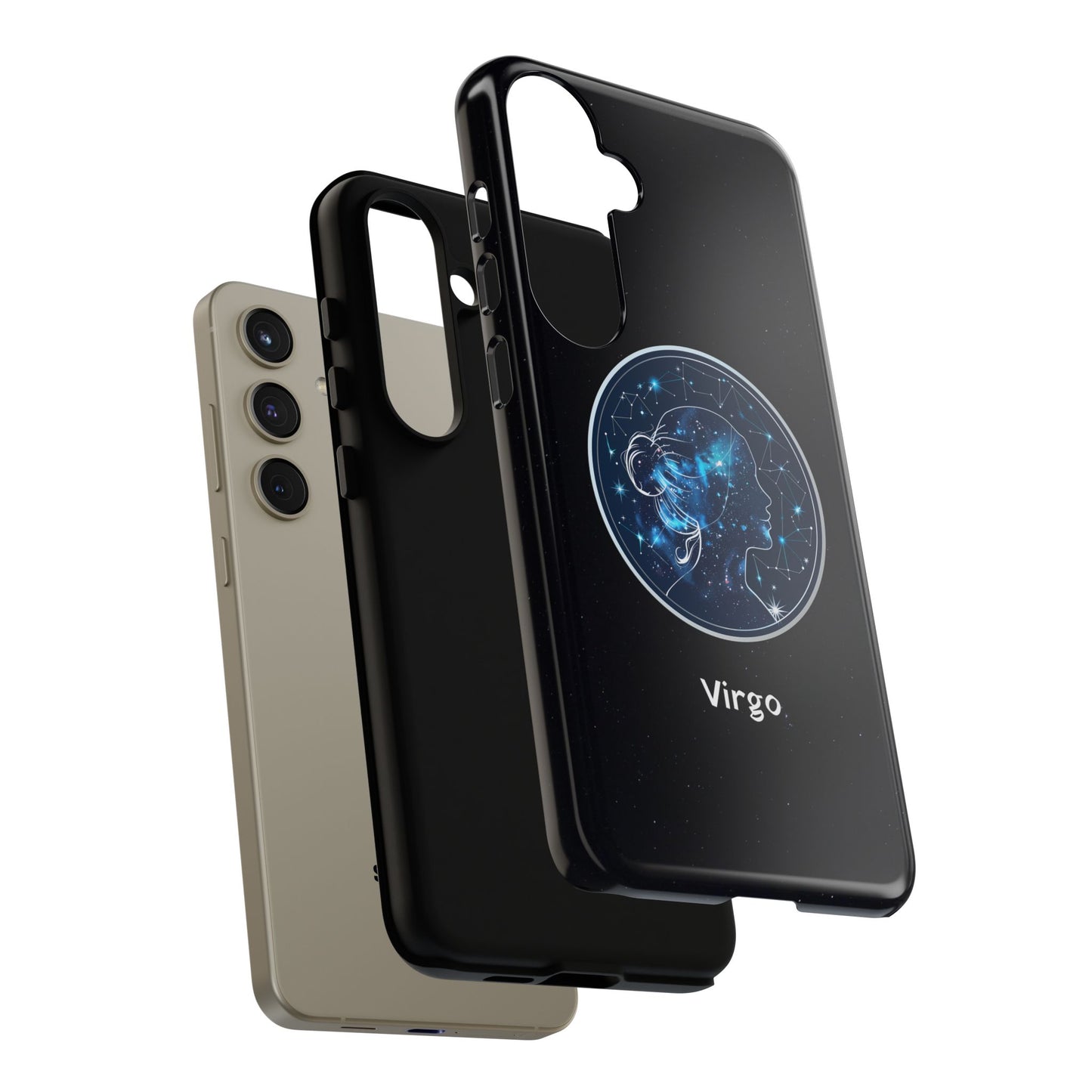 Virgo Zodiac Star Sign Black Glossy Phone Case Tough Protection for iPhone or Samsung Galaxy