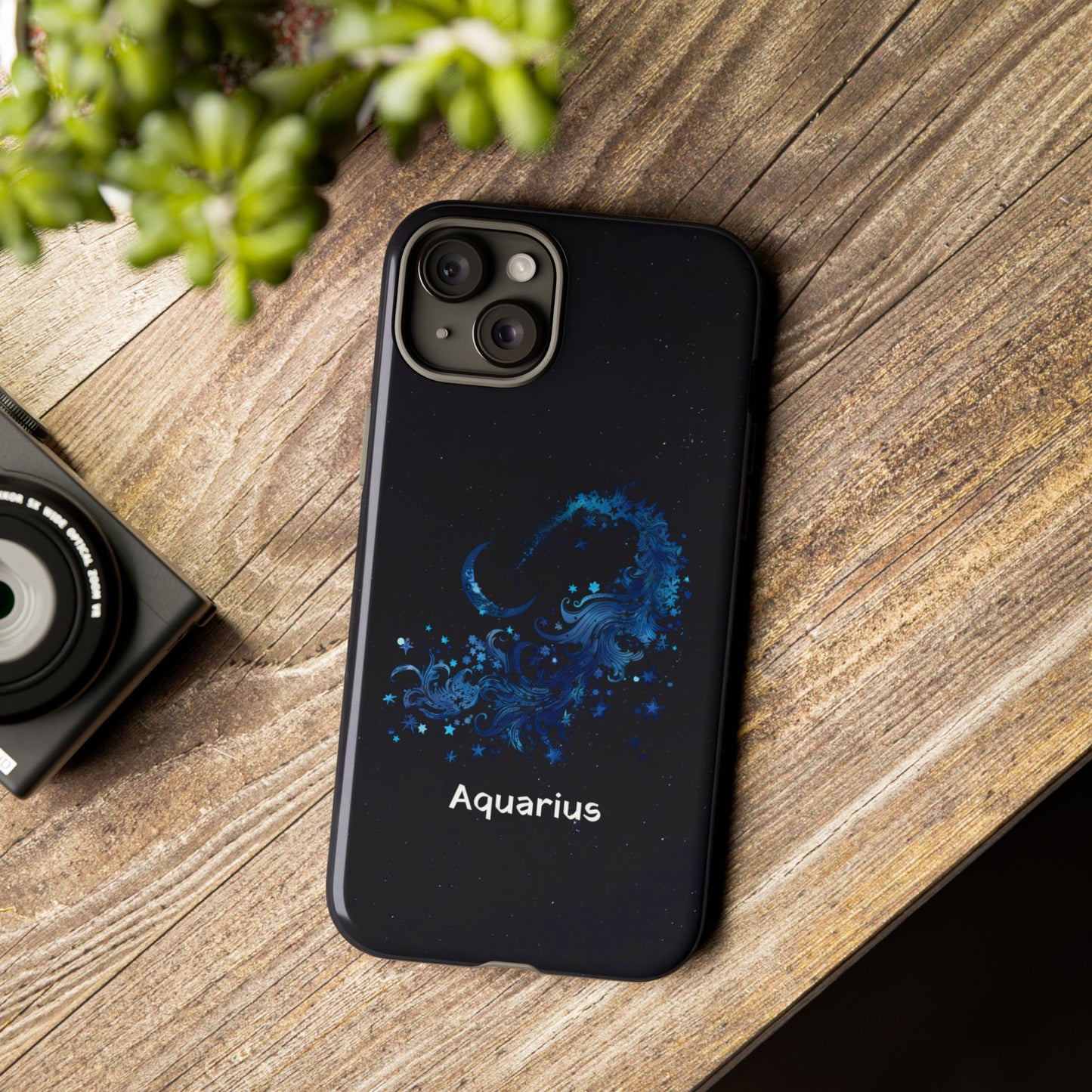Aquarius Zodiac Star Sign Black Glossy Phone Case Tough Protection for iPhone or Samsung Galaxy