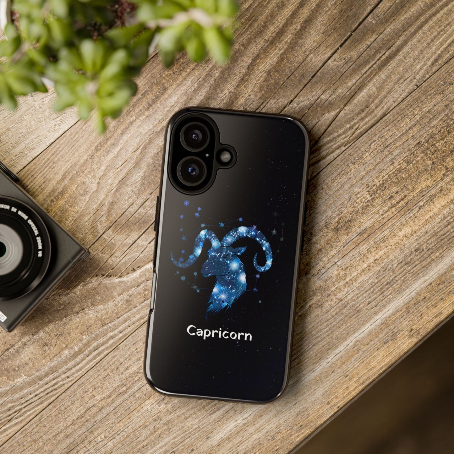 Capricorn Zodiac Star Sign Black Glossy Phone Case Tough Protection for iPhone or Samsung Galaxy