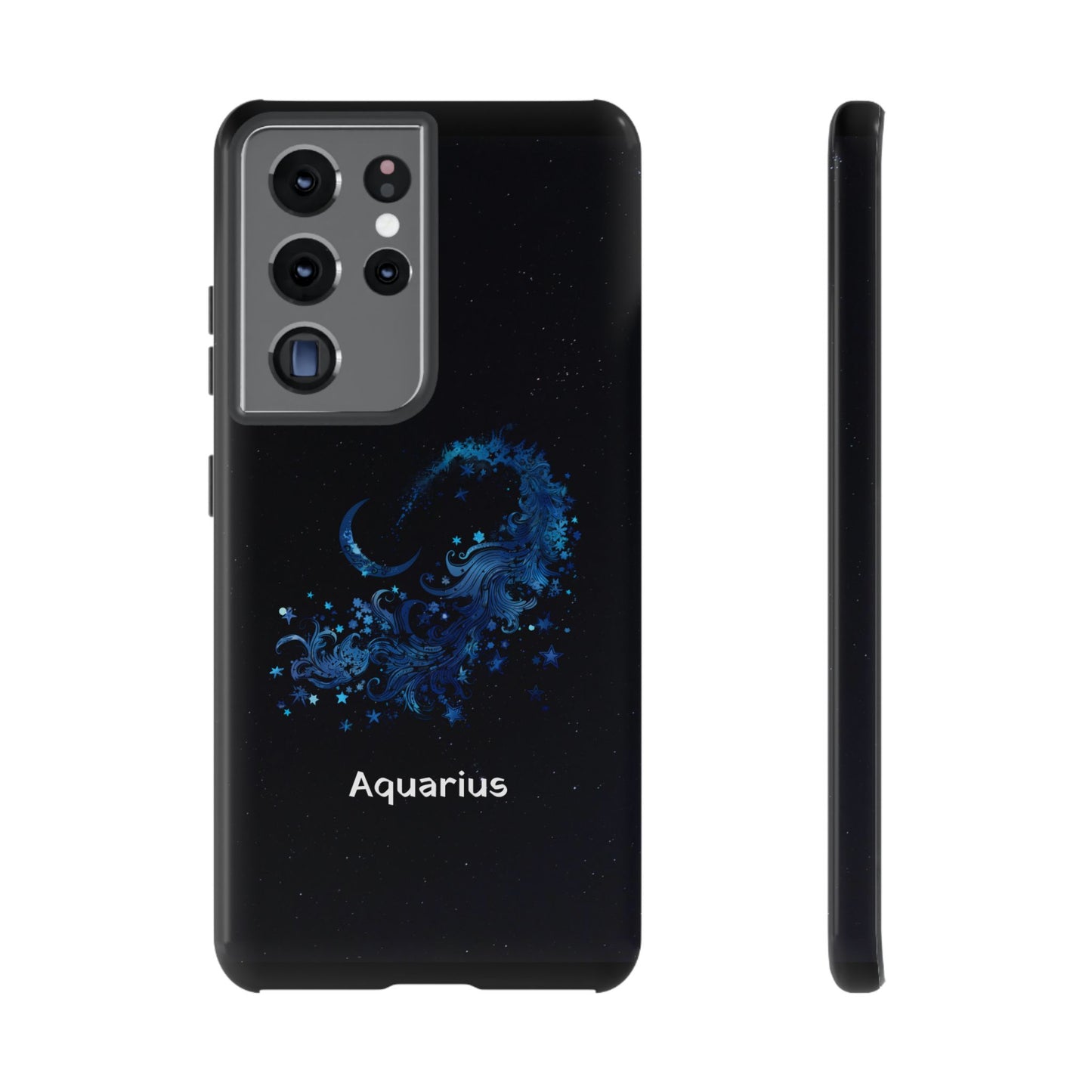 Aquarius Zodiac Star Sign Black Glossy Phone Case Tough Protection for iPhone or Samsung Galaxy