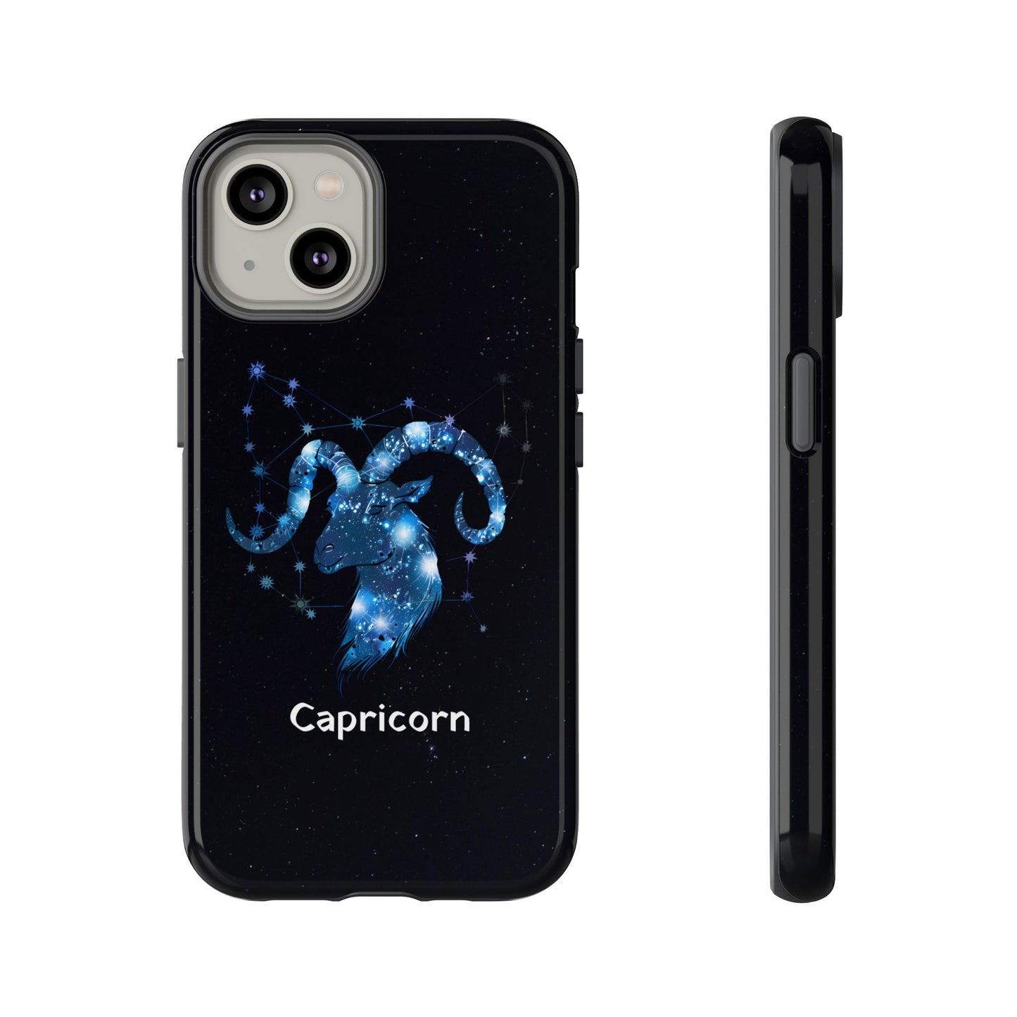 Capricorn Zodiac Star Sign Black Glossy Phone Case Tough Protection for iPhone or Samsung Galaxy