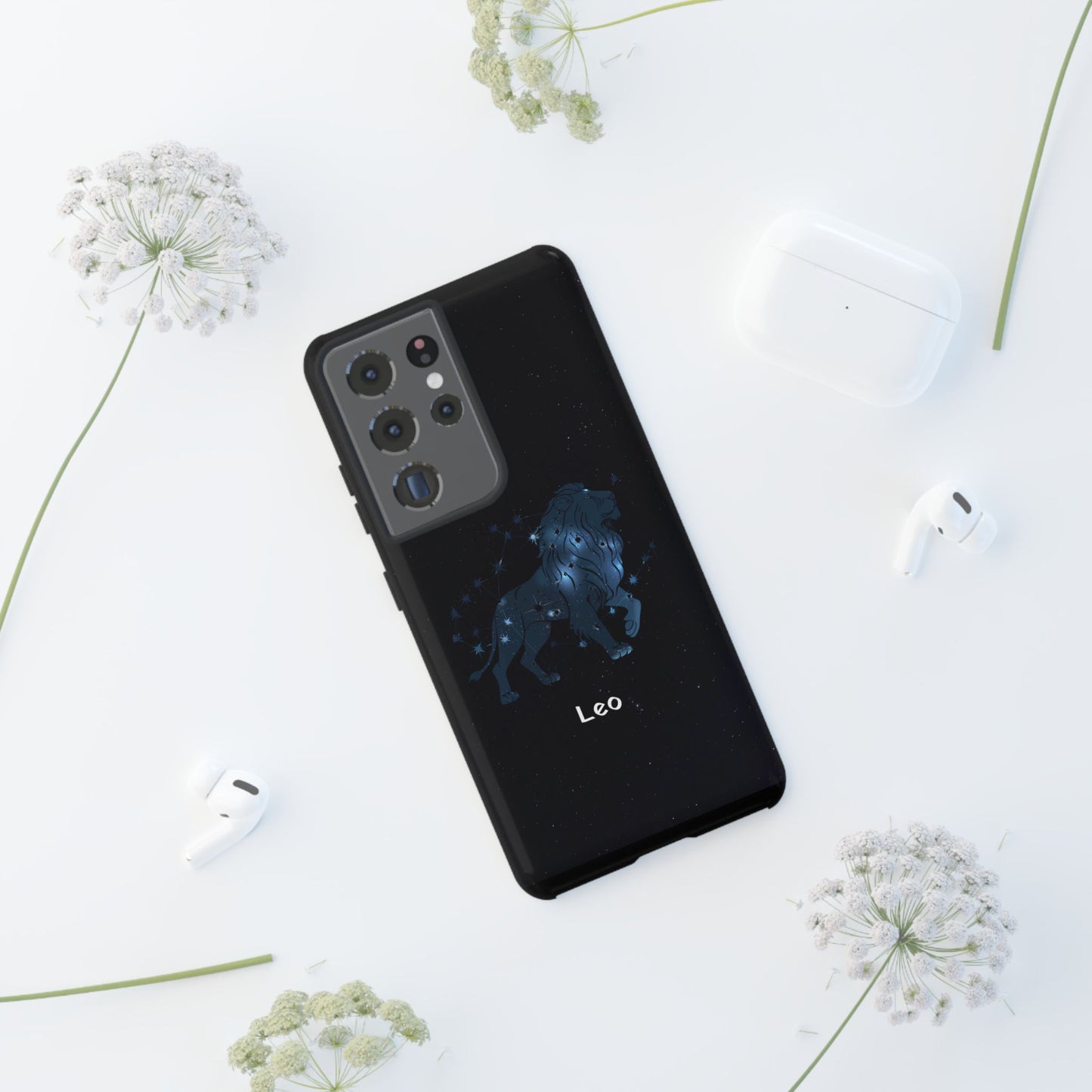 Leo Star Sign Zodiac Black Glossy Phone Case Tough Protection for iPhone or Samsung Galaxy