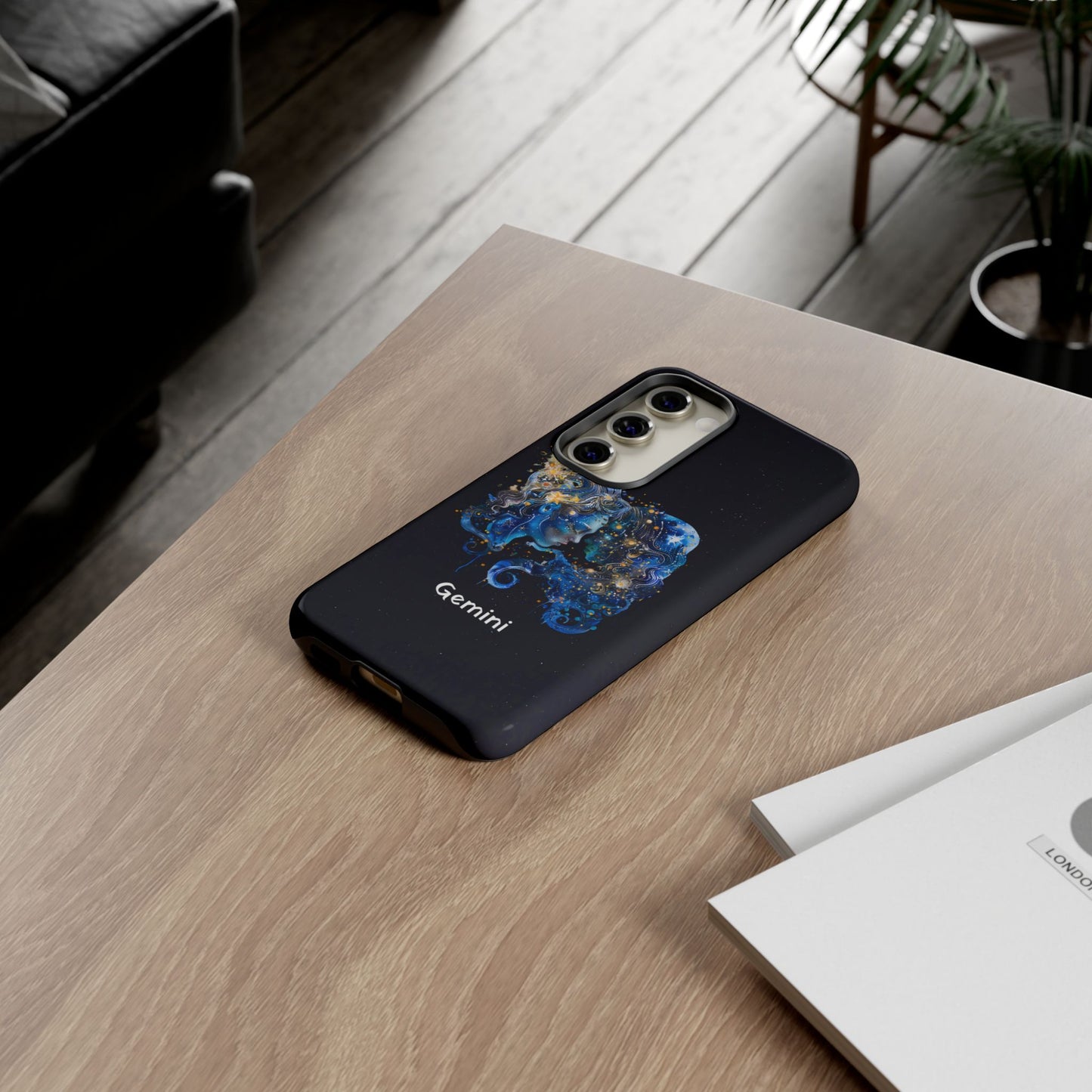 Gemini Zodiac Star Sign Black Glossy Phone Case Tough Protection for iPhone or Samsung Galaxy
