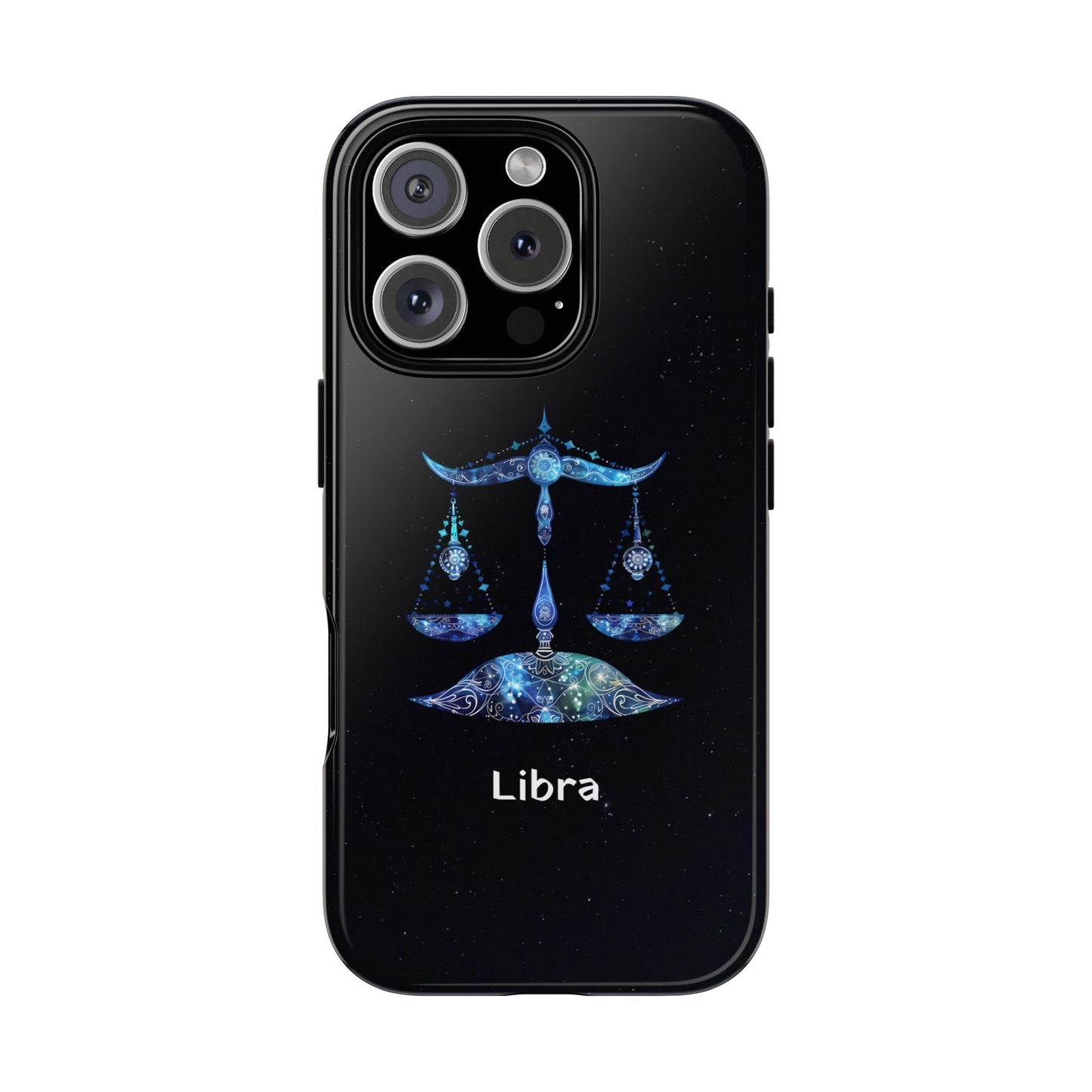 Libra Zodiac Star Sign Black Glossy Phone Case Tough Protection for iPhone or Samsung Galaxy