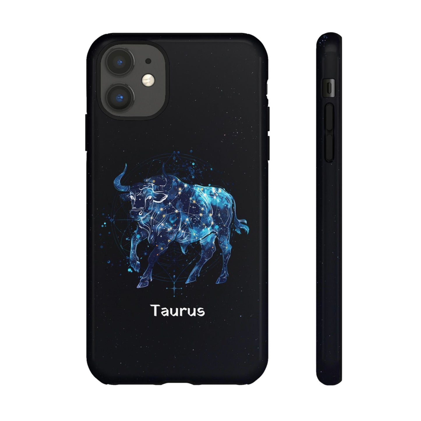 Taurus Zodiac Star Sign Black Glossy Phone Case Tough Protection for iPhone or Samsung Galaxy