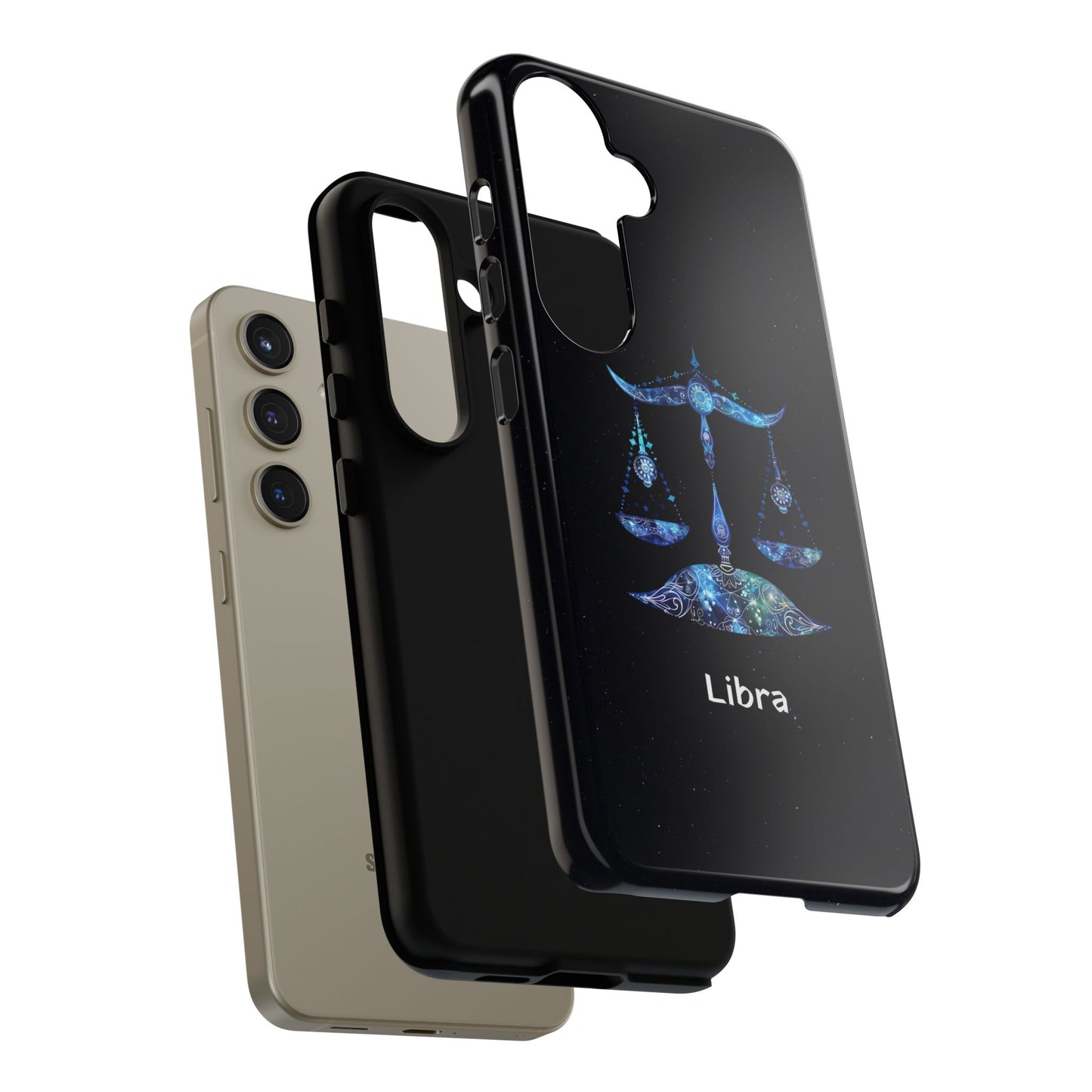 Libra Zodiac Star Sign Black Glossy Phone Case Tough Protection for iPhone or Samsung Galaxy