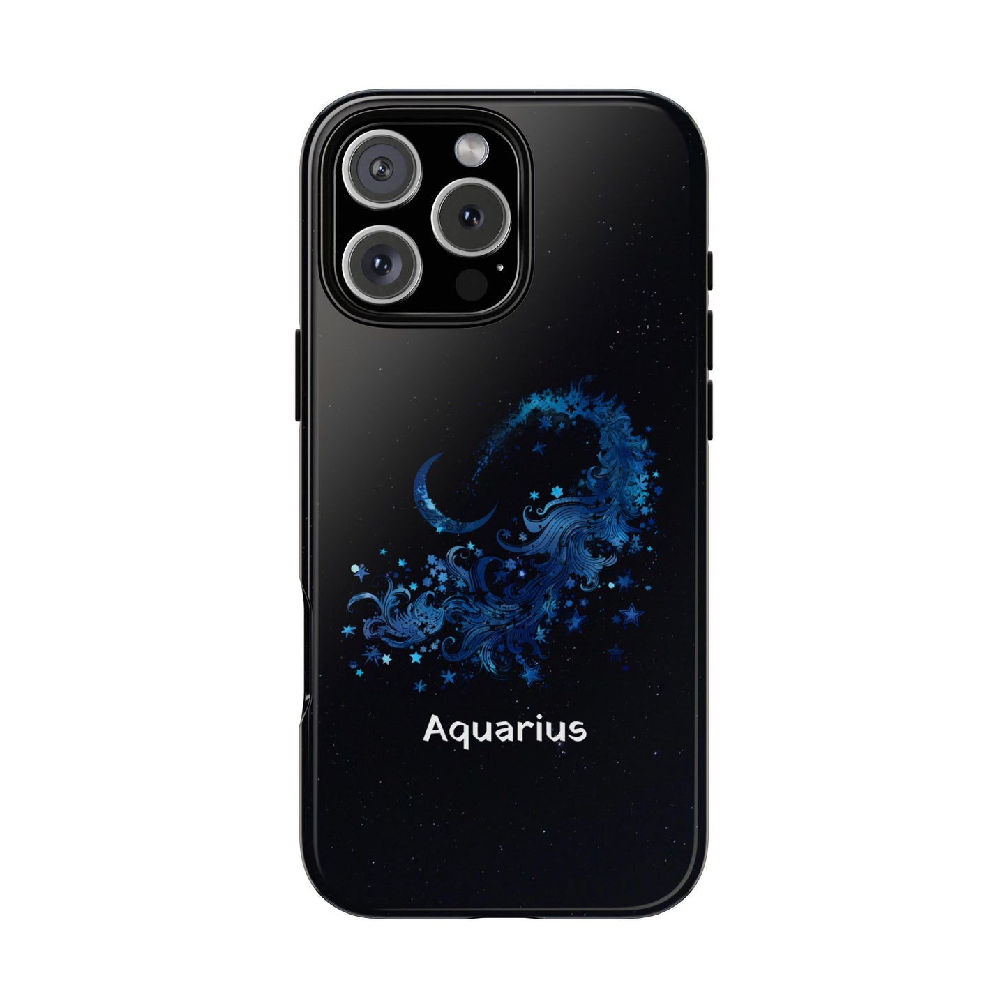 Aquarius Zodiac Star Sign Black Glossy Phone Case Tough Protection for iPhone or Samsung Galaxy