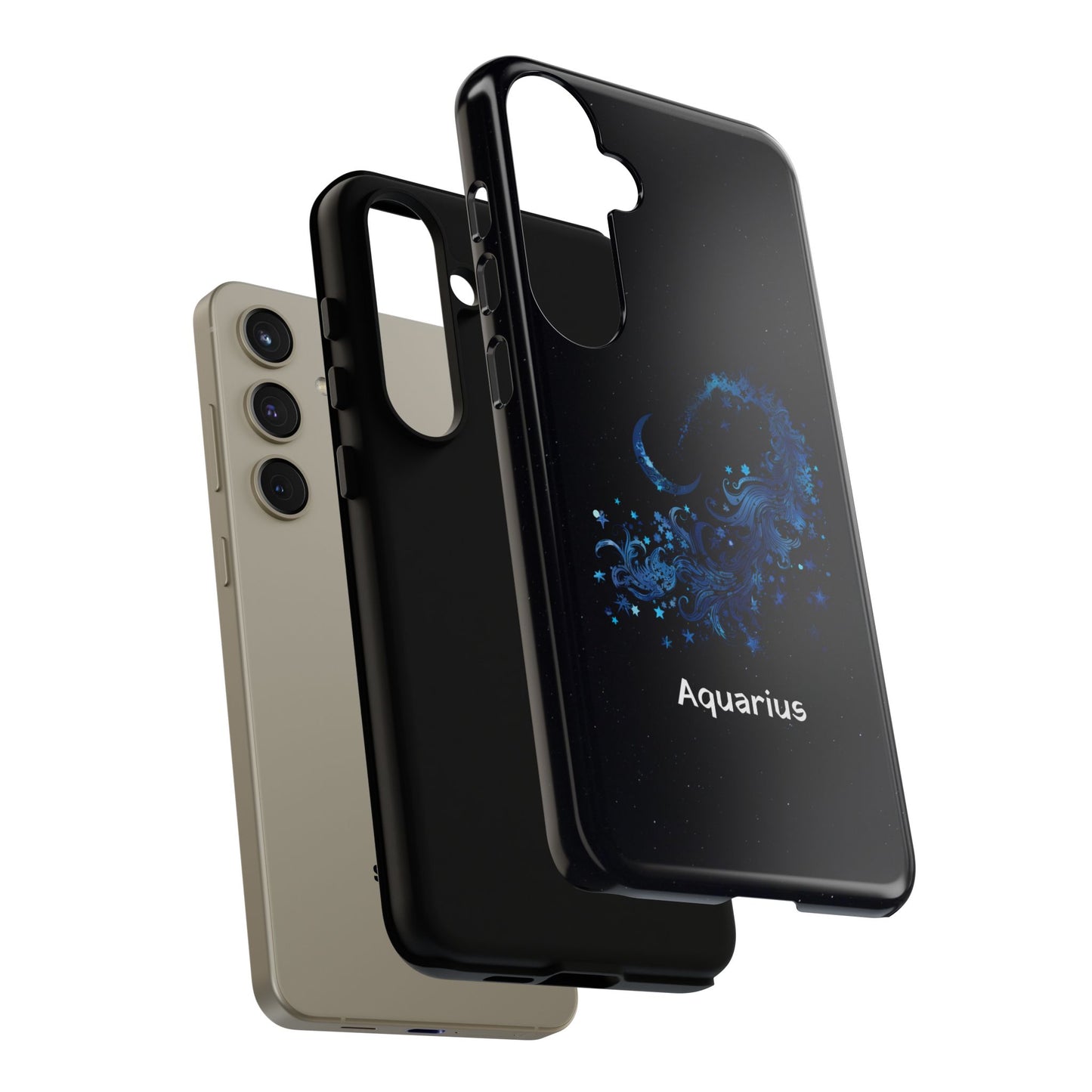 Aquarius Zodiac Star Sign Black Glossy Phone Case Tough Protection for iPhone or Samsung Galaxy