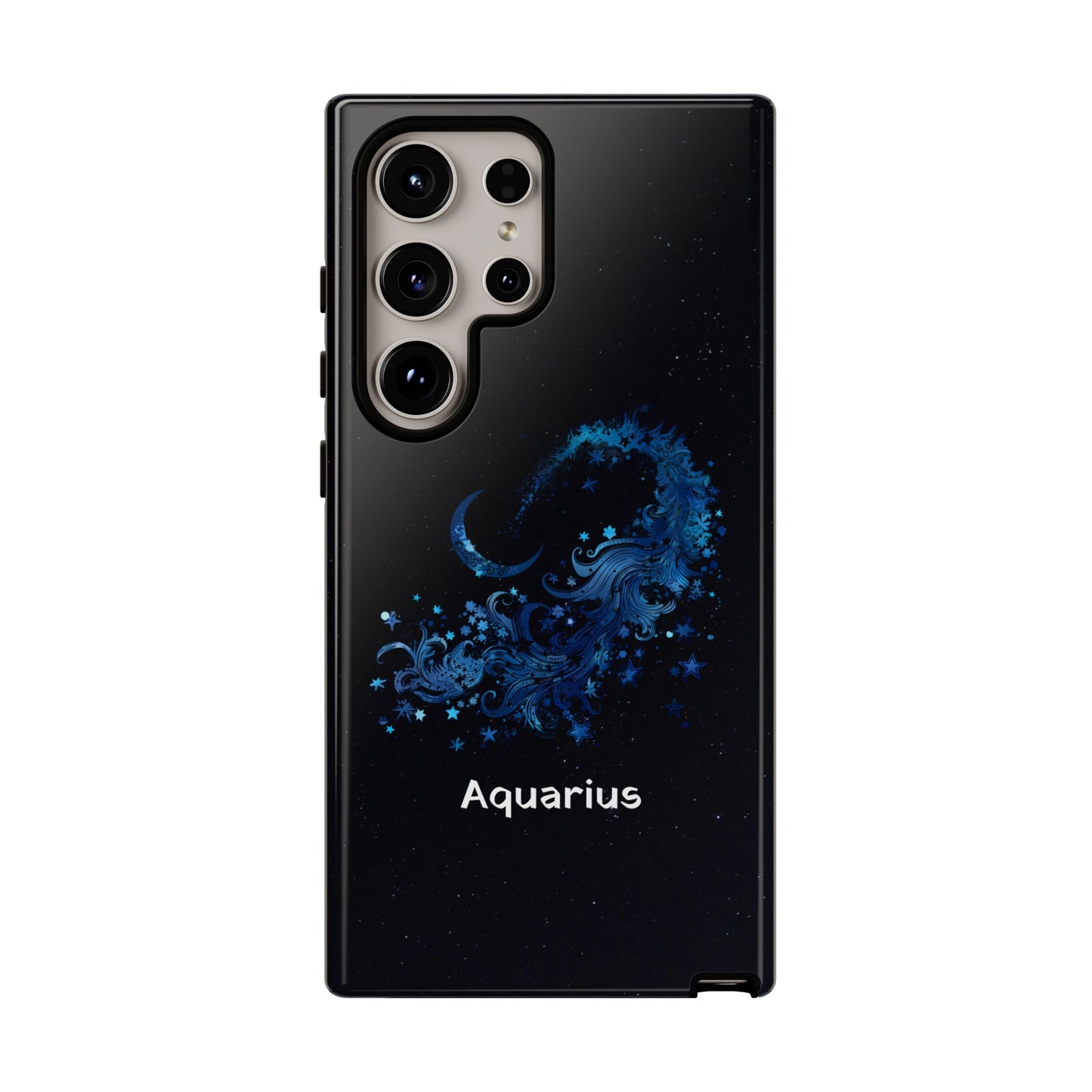 Aquarius Zodiac Star Sign Black Glossy Phone Case Tough Protection for iPhone or Samsung Galaxy