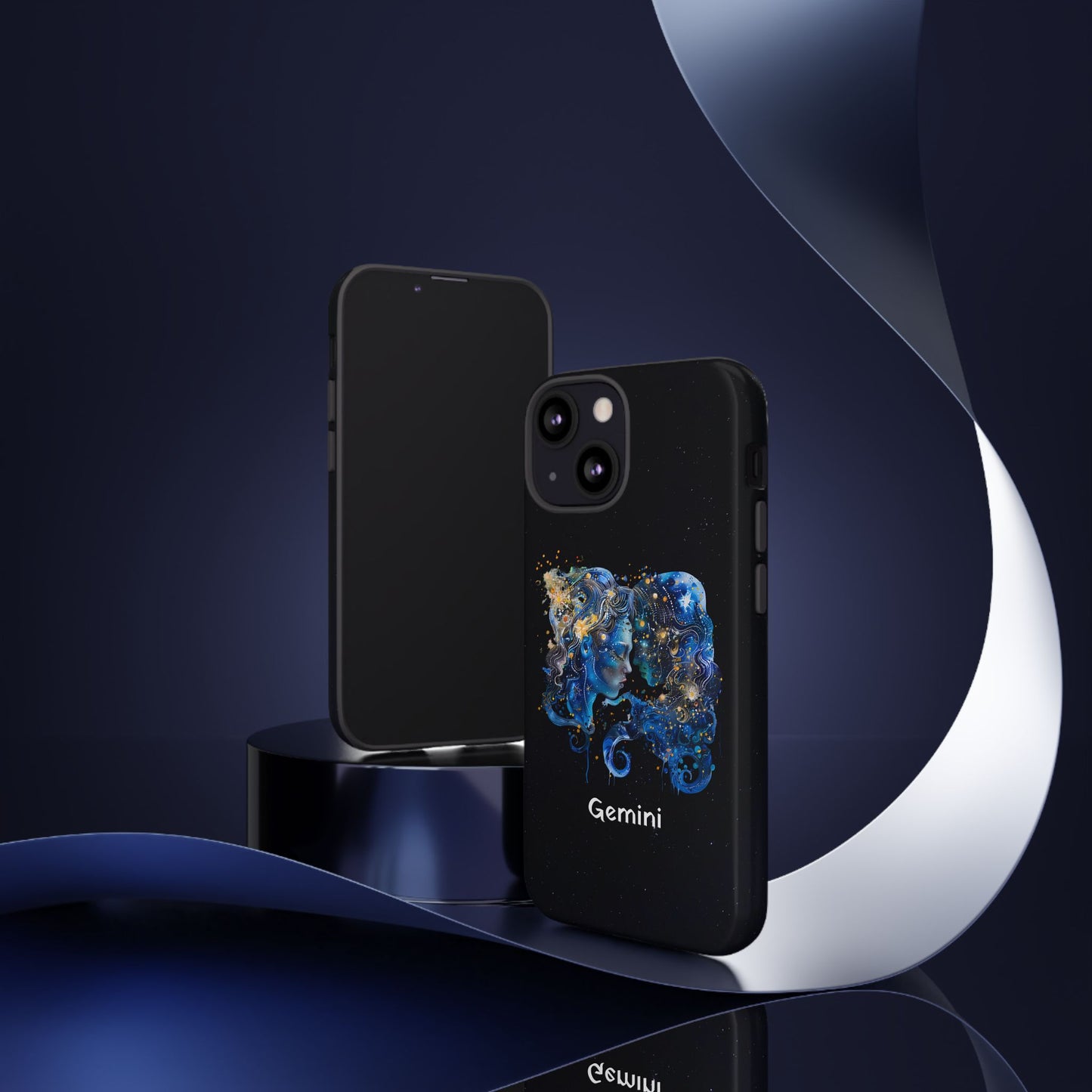 Gemini Zodiac Star Sign Black Glossy Phone Case Tough Protection for iPhone or Samsung Galaxy