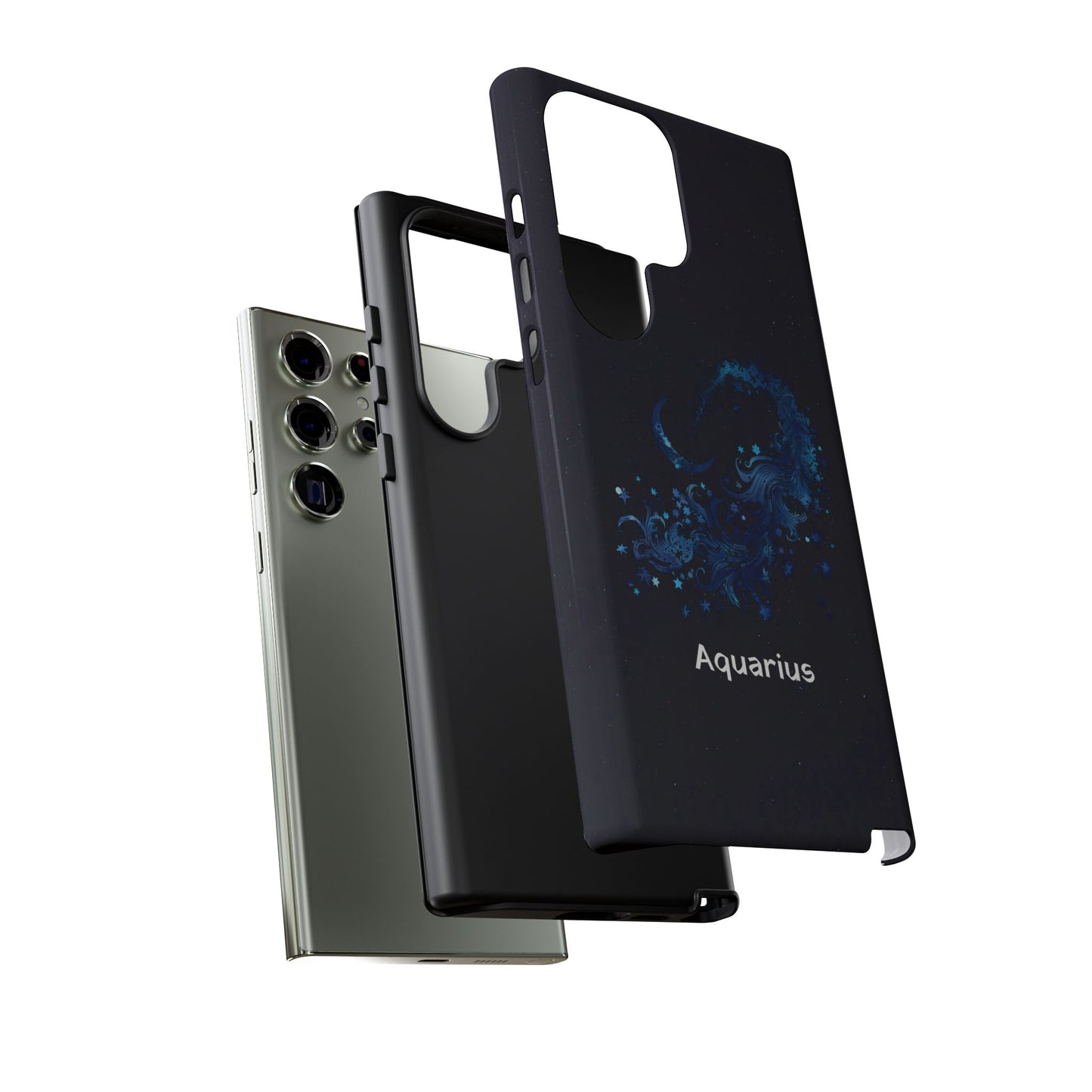 Aquarius Zodiac Star Sign Black Glossy Phone Case Tough Protection for iPhone or Samsung Galaxy