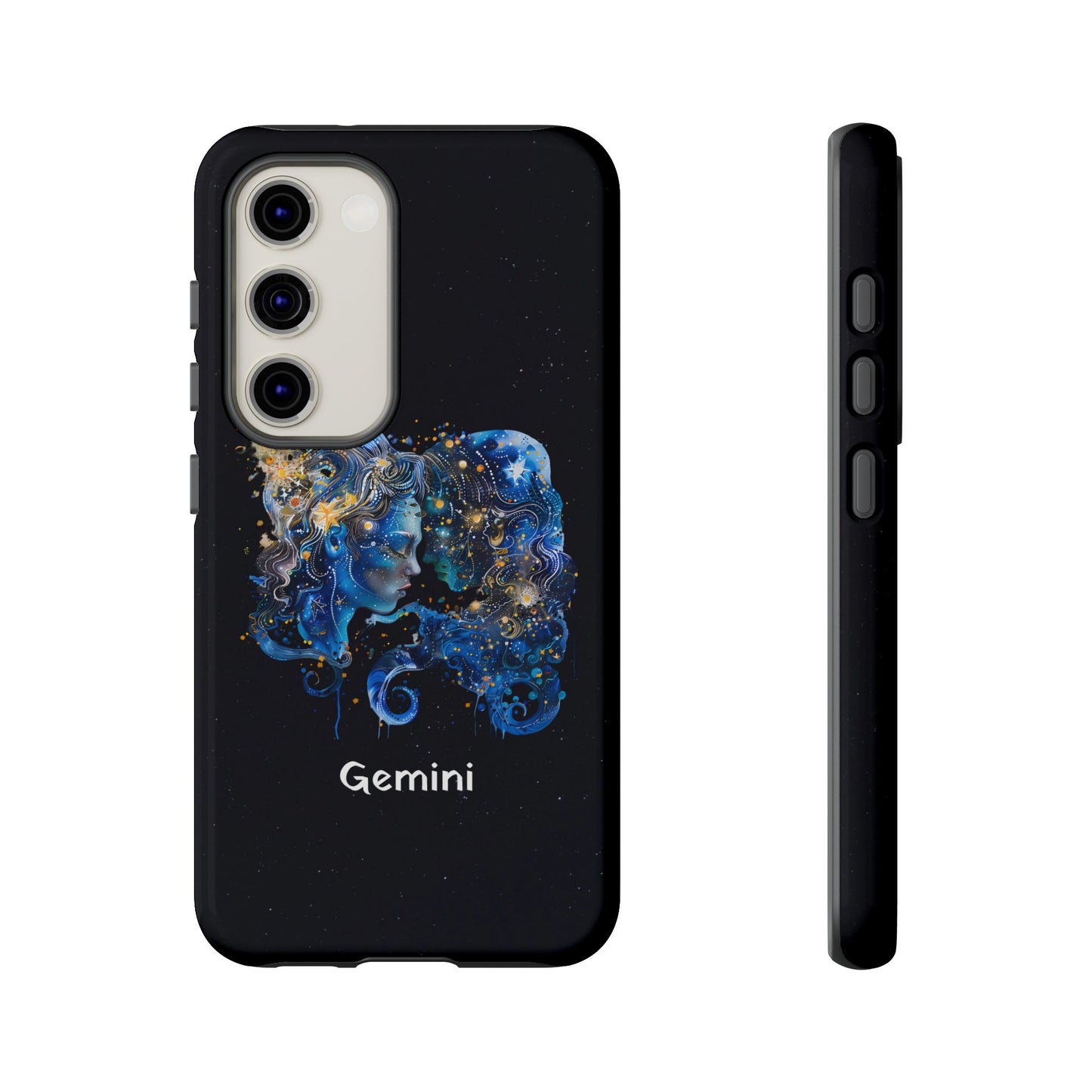 Gemini Zodiac Star Sign Black Glossy Phone Case Tough Protection for iPhone or Samsung Galaxy
