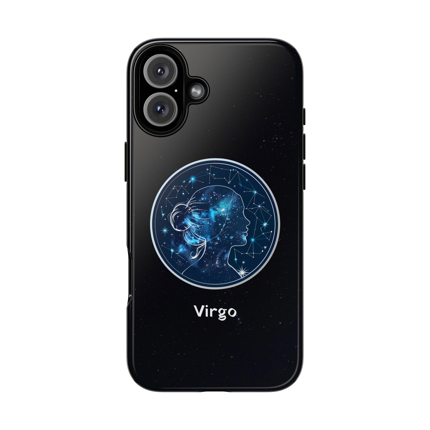 Virgo Zodiac Star Sign Black Glossy Phone Case Tough Protection for iPhone or Samsung Galaxy