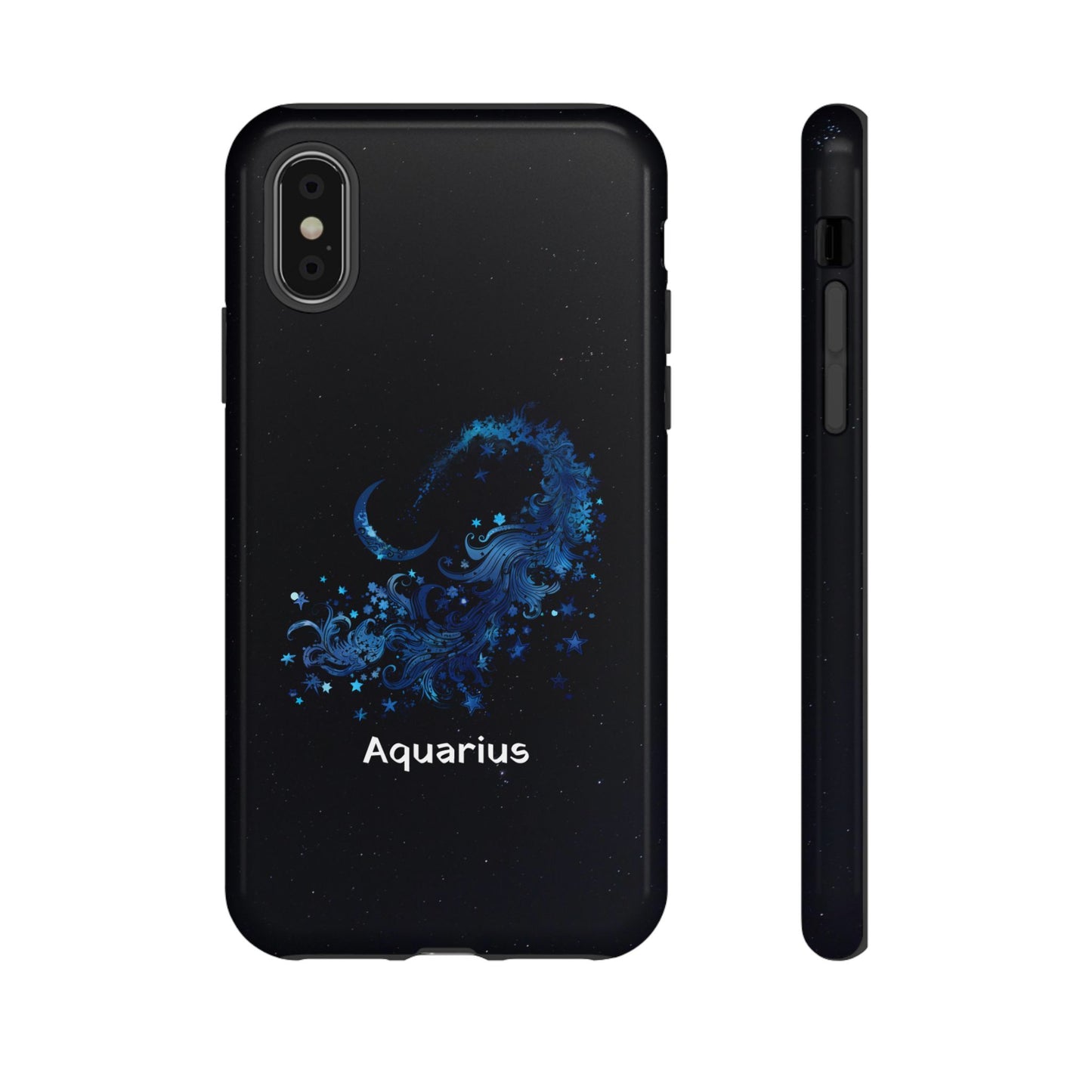 Aquarius Zodiac Star Sign Black Glossy Phone Case Tough Protection for iPhone or Samsung Galaxy