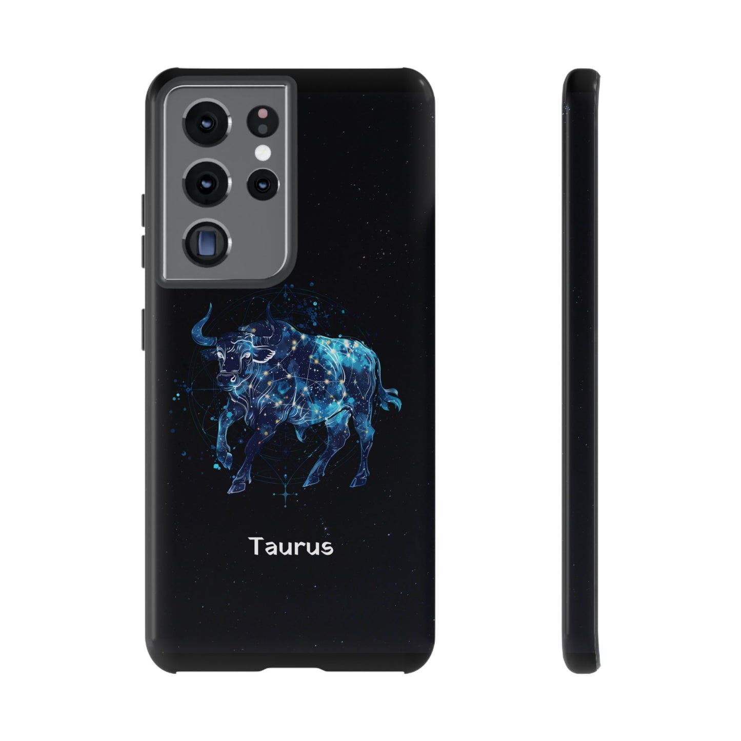 Taurus Zodiac Star Sign Black Glossy Phone Case Tough Protection for iPhone or Samsung Galaxy