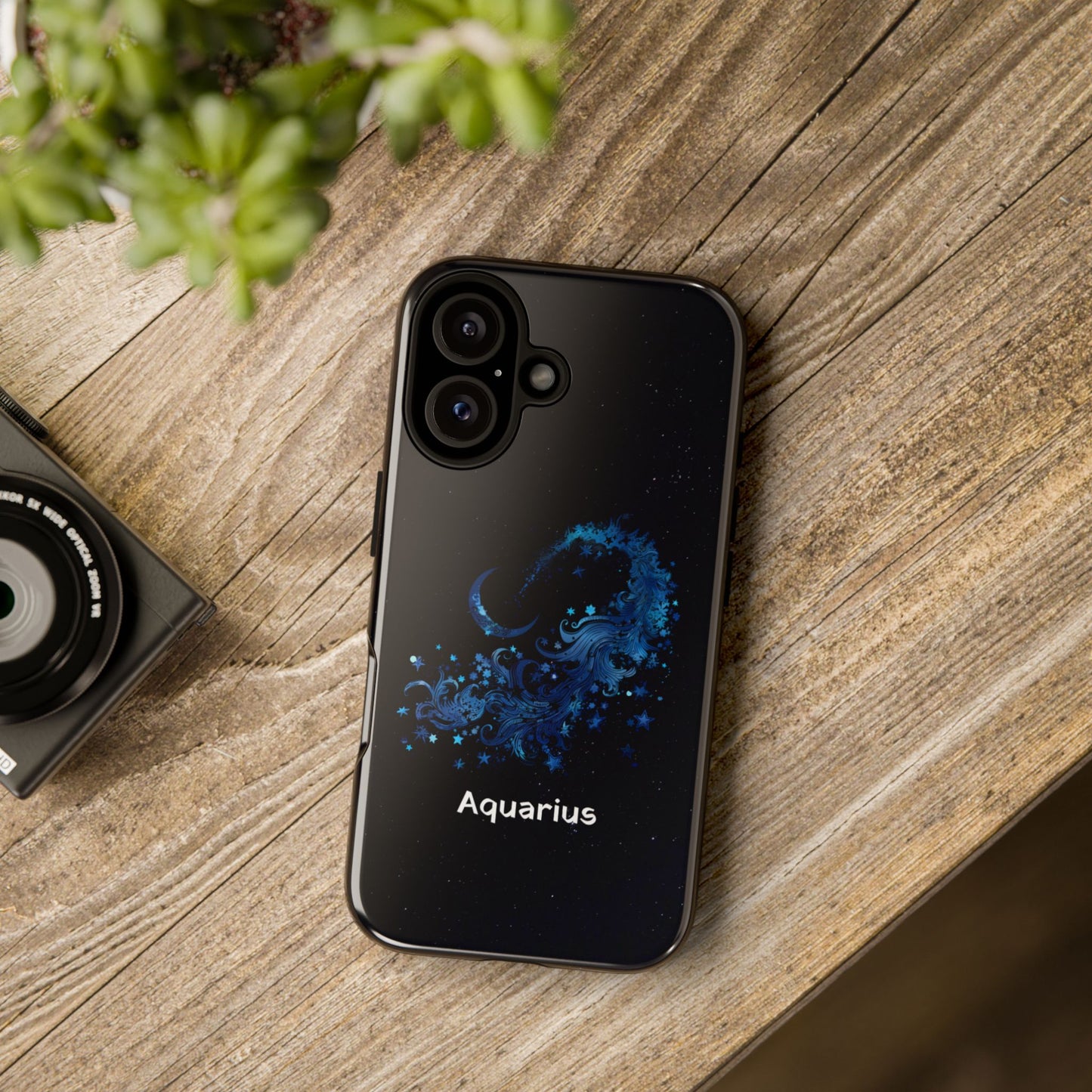 Aquarius Zodiac Star Sign Black Glossy Phone Case Tough Protection for iPhone or Samsung Galaxy