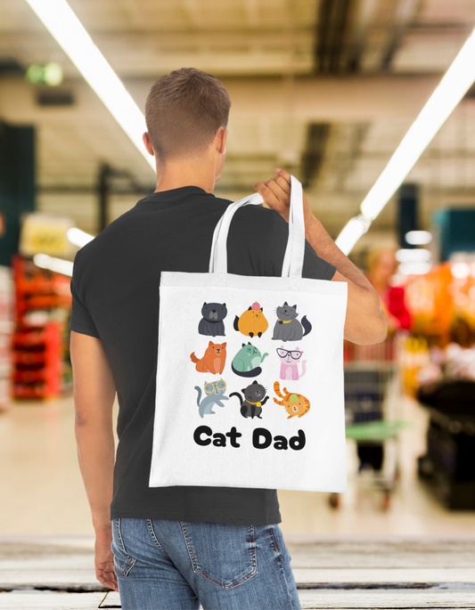 Cat Dad Large Cotton Tote Bag in Various Colours - Perfect Gift for Cat Lovers