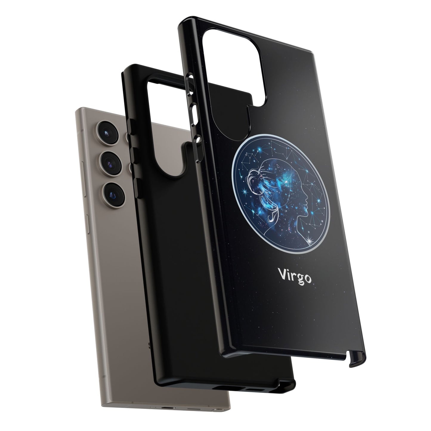 Virgo Zodiac Star Sign Black Glossy Phone Case Tough Protection for iPhone or Samsung Galaxy