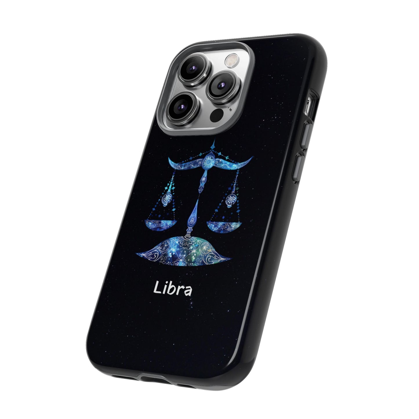 Libra Zodiac Star Sign Black Glossy Phone Case Tough Protection for iPhone or Samsung Galaxy