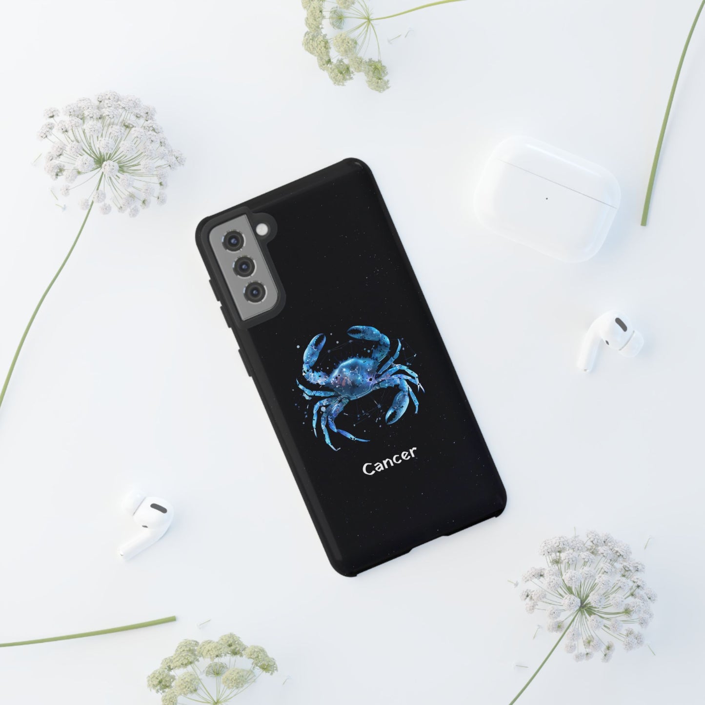 Cancer Zodiac Star Sign Black Glossy Phone Case Tough Protection for iPhone or Samsung Galaxy