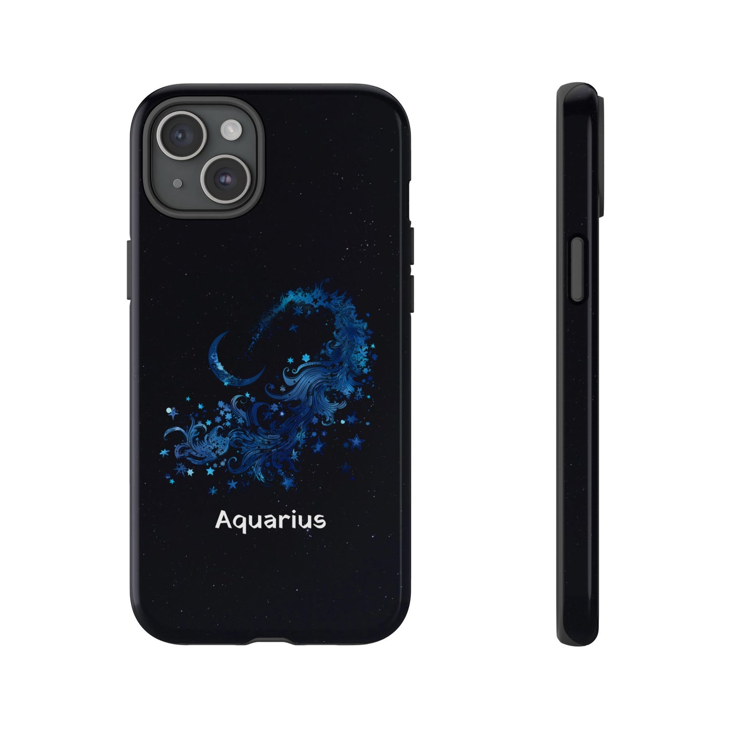 Aquarius Zodiac Star Sign Black Glossy Phone Case Tough Protection for iPhone or Samsung Galaxy