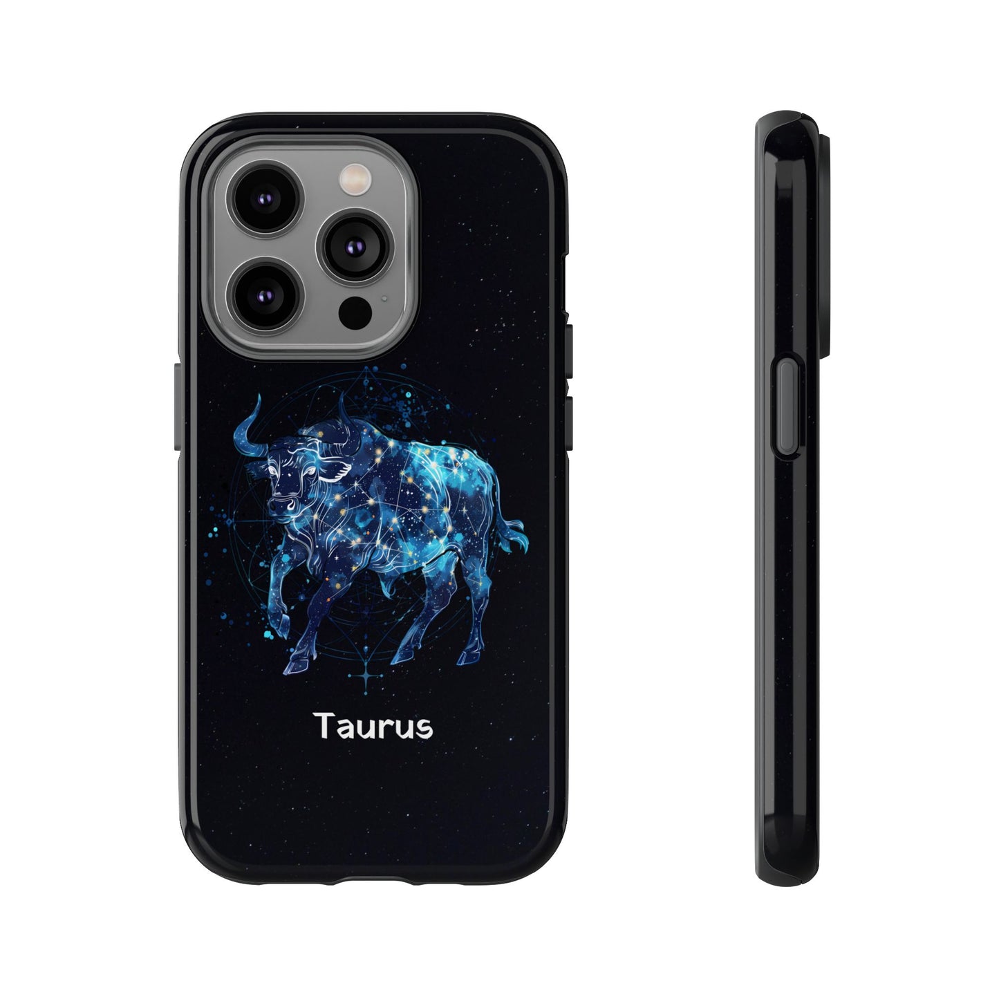 Taurus Zodiac Star Sign Black Glossy Phone Case Tough Protection for iPhone or Samsung Galaxy