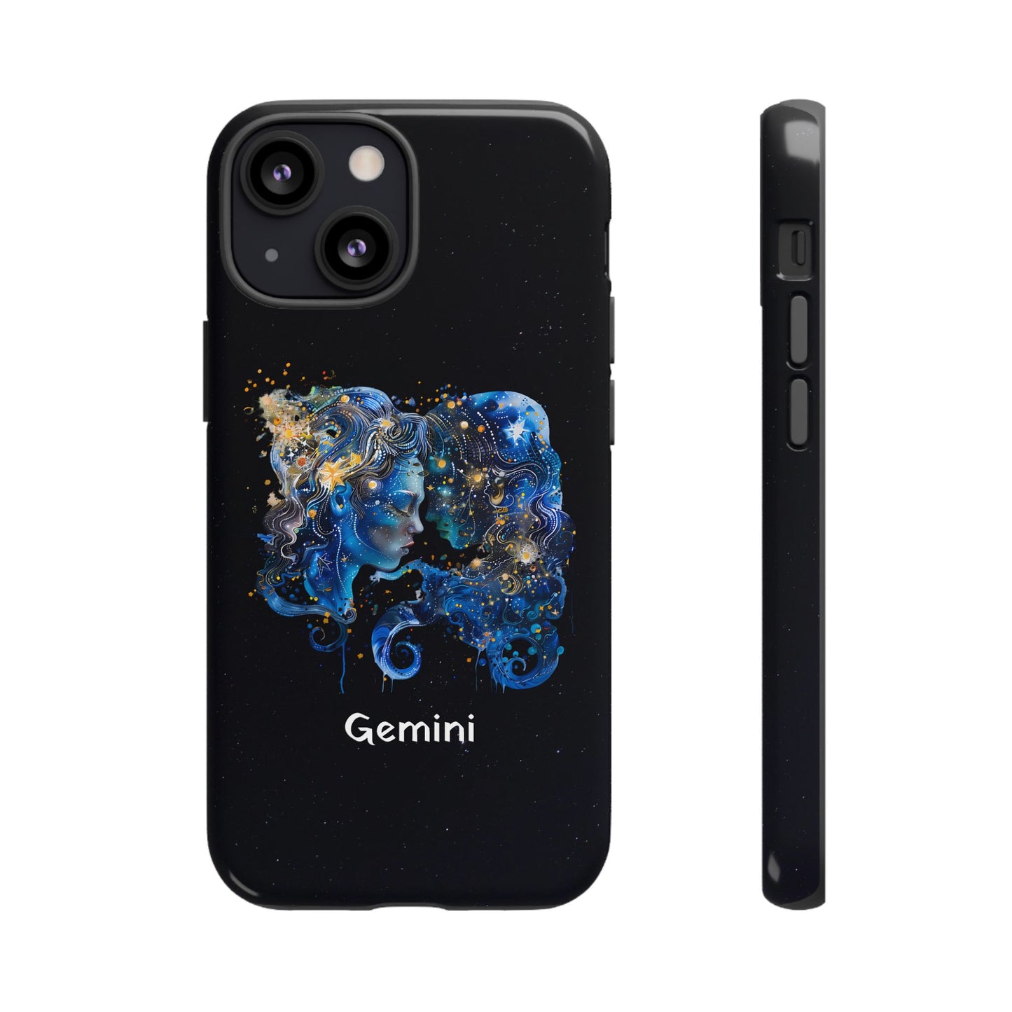Gemini Zodiac Star Sign Black Glossy Phone Case Tough Protection for iPhone or Samsung Galaxy