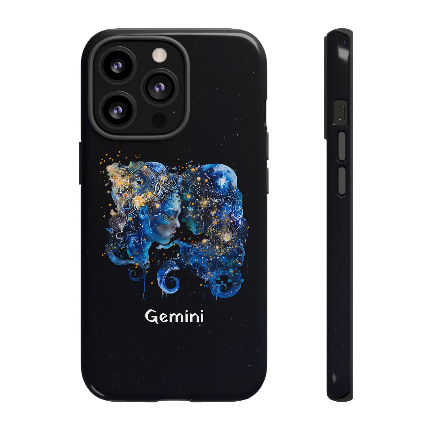 Gemini Zodiac Star Sign Black Glossy Phone Case Tough Protection for iPhone or Samsung Galaxy