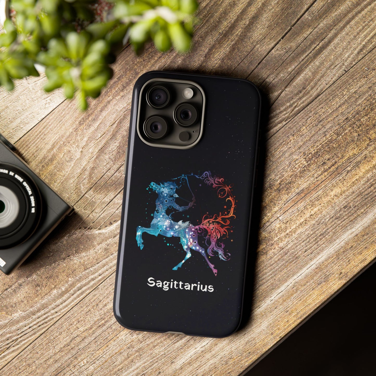 Sagittarius Zodiac Star Sign Black Glossy Phone Case Tough Protection for iPhone or Samsung Galaxy