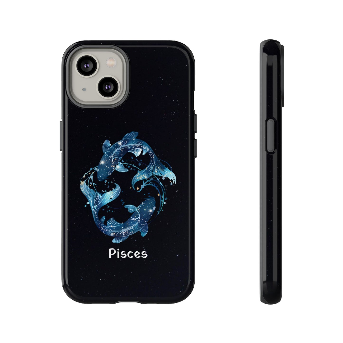 Pisces Zodiac Star Sign Black Glossy Phone Case Tough Protection for iPhone or Samsung Galaxy