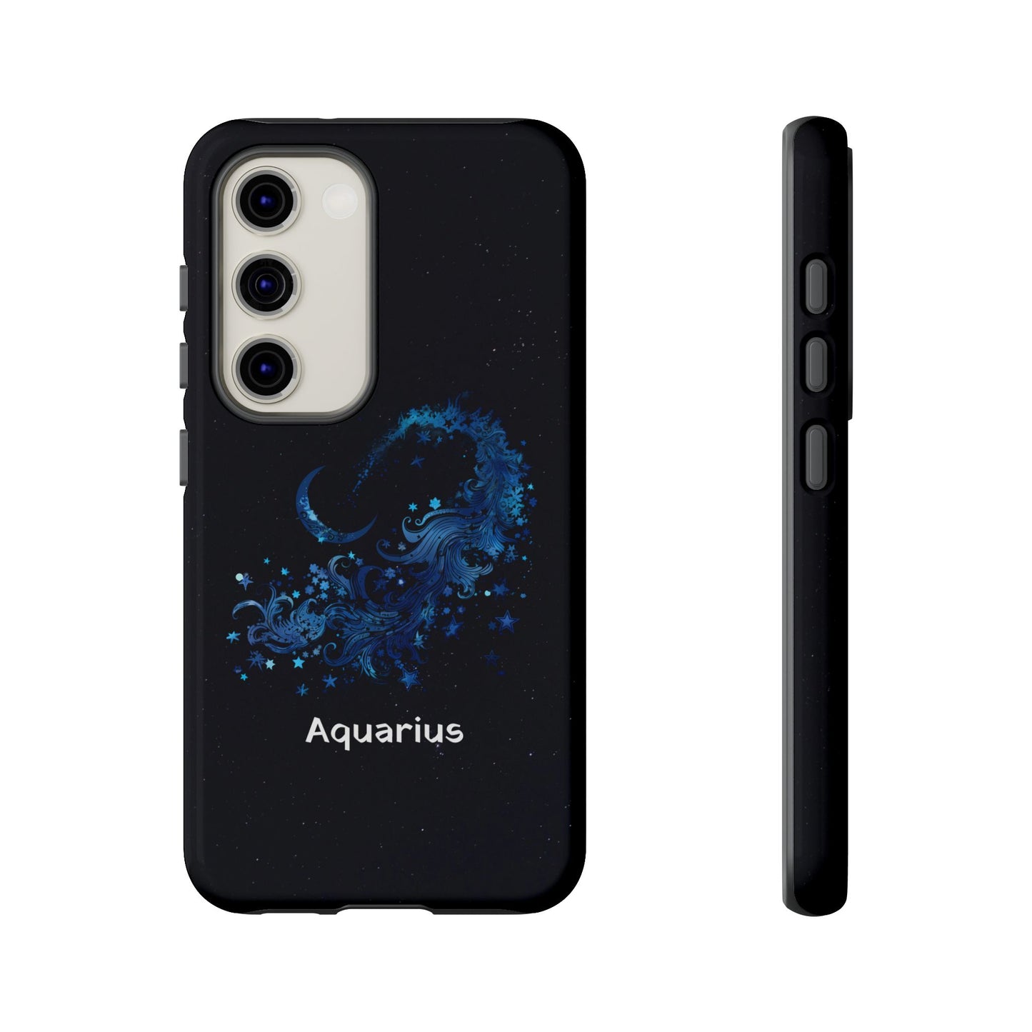 Aquarius Zodiac Star Sign Black Glossy Phone Case Tough Protection for iPhone or Samsung Galaxy