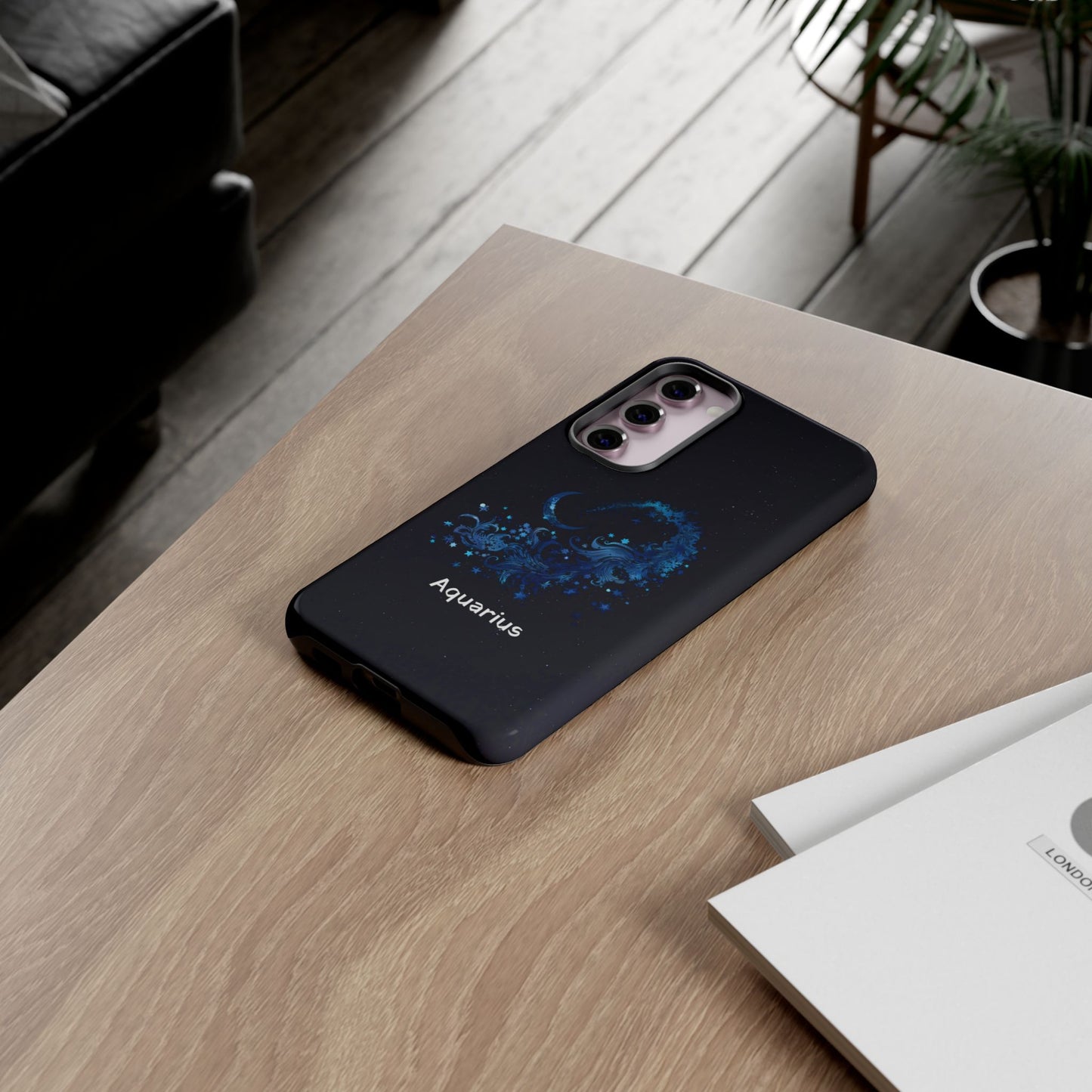 Aquarius Zodiac Star Sign Black Glossy Phone Case Tough Protection for iPhone or Samsung Galaxy