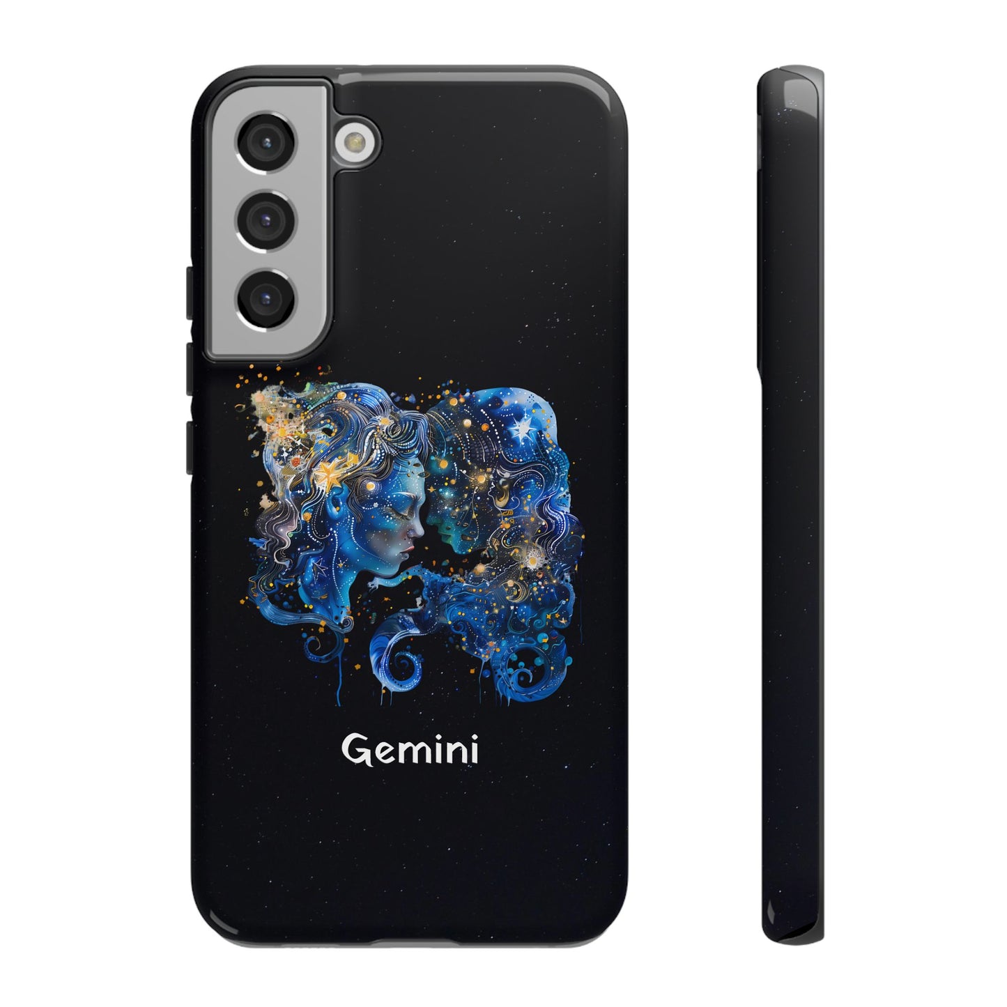 Gemini Zodiac Star Sign Black Glossy Phone Case Tough Protection for iPhone or Samsung Galaxy