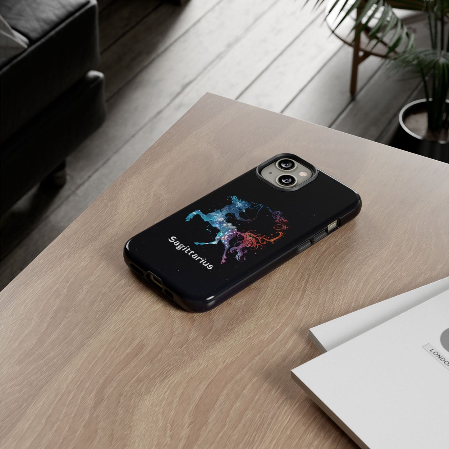 Sagittarius Zodiac Star Sign Black Glossy Phone Case Tough Protection for iPhone or Samsung Galaxy
