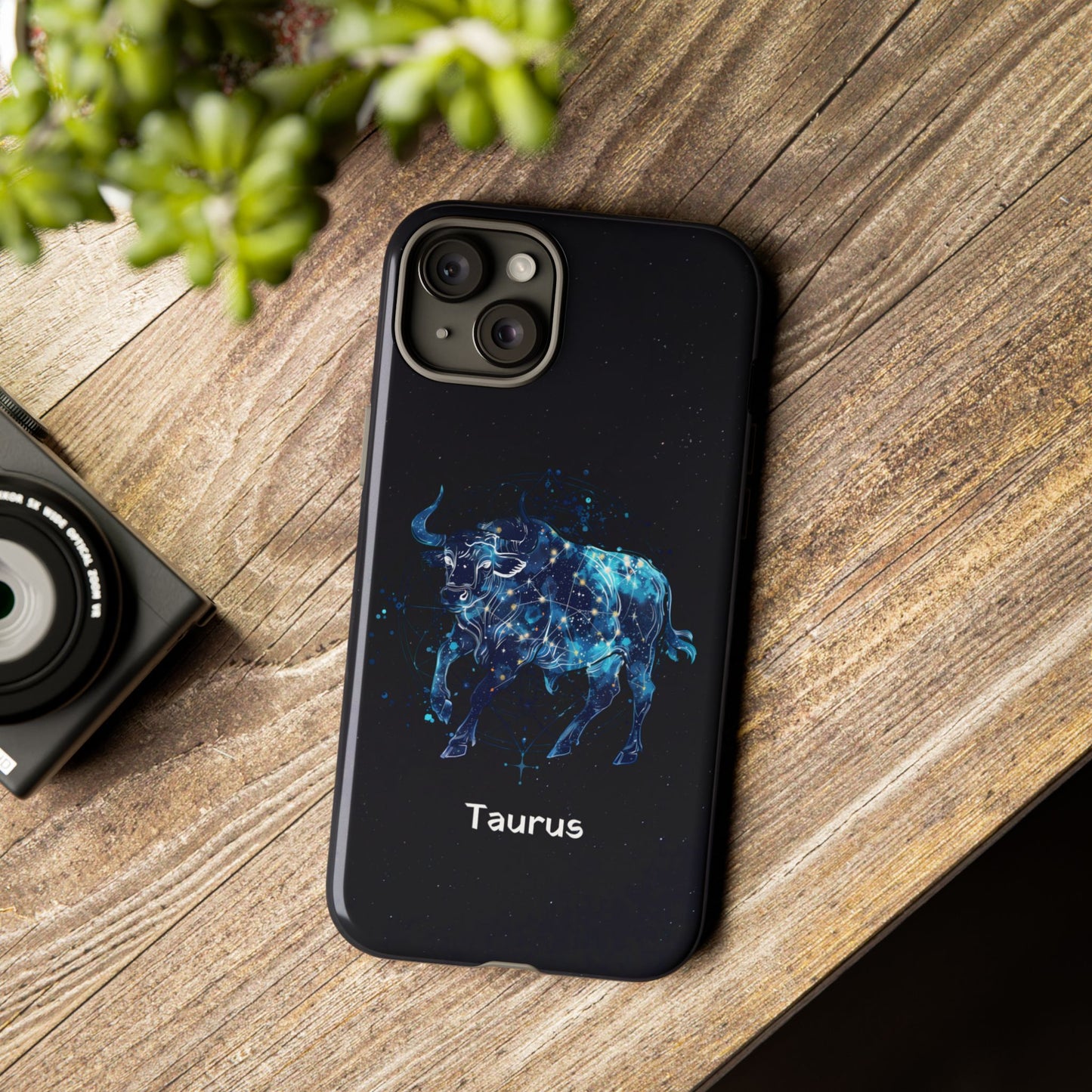 Taurus Zodiac Star Sign Black Glossy Phone Case Tough Protection for iPhone or Samsung Galaxy