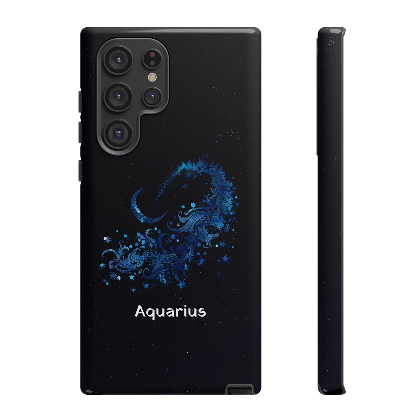 Aquarius Zodiac Star Sign Black Glossy Phone Case Tough Protection for iPhone or Samsung Galaxy